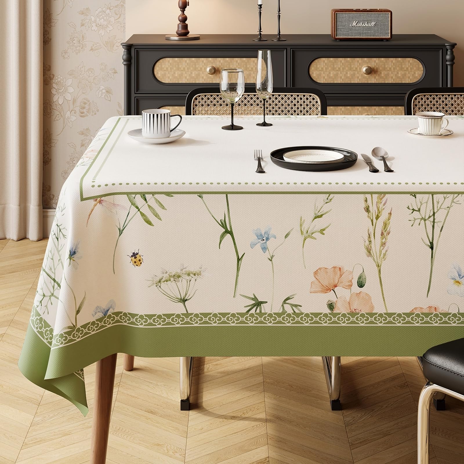 Nappe Grande Table 140x260 cm, avec Motif de Fleurs et Feuilles