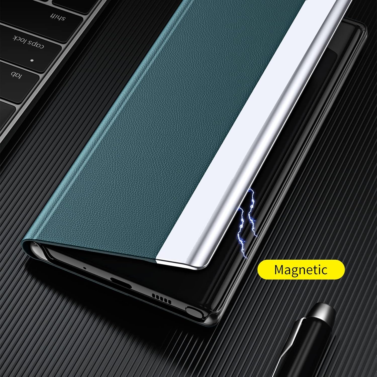 Case for Samsung Galaxy S22/S22+/S22 Ultra, Magnetic Slim Flip Phone Case Drop Protection Shockproof Protective Cover with Window View Function,Blue,S22+ 6.55"