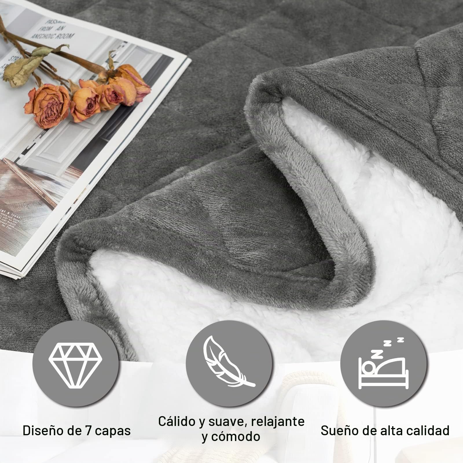 WOLTU Manta Pesada para Adultos 11kg, 150x200 cm, Gris | Manta con Peso de, Suave de Franela