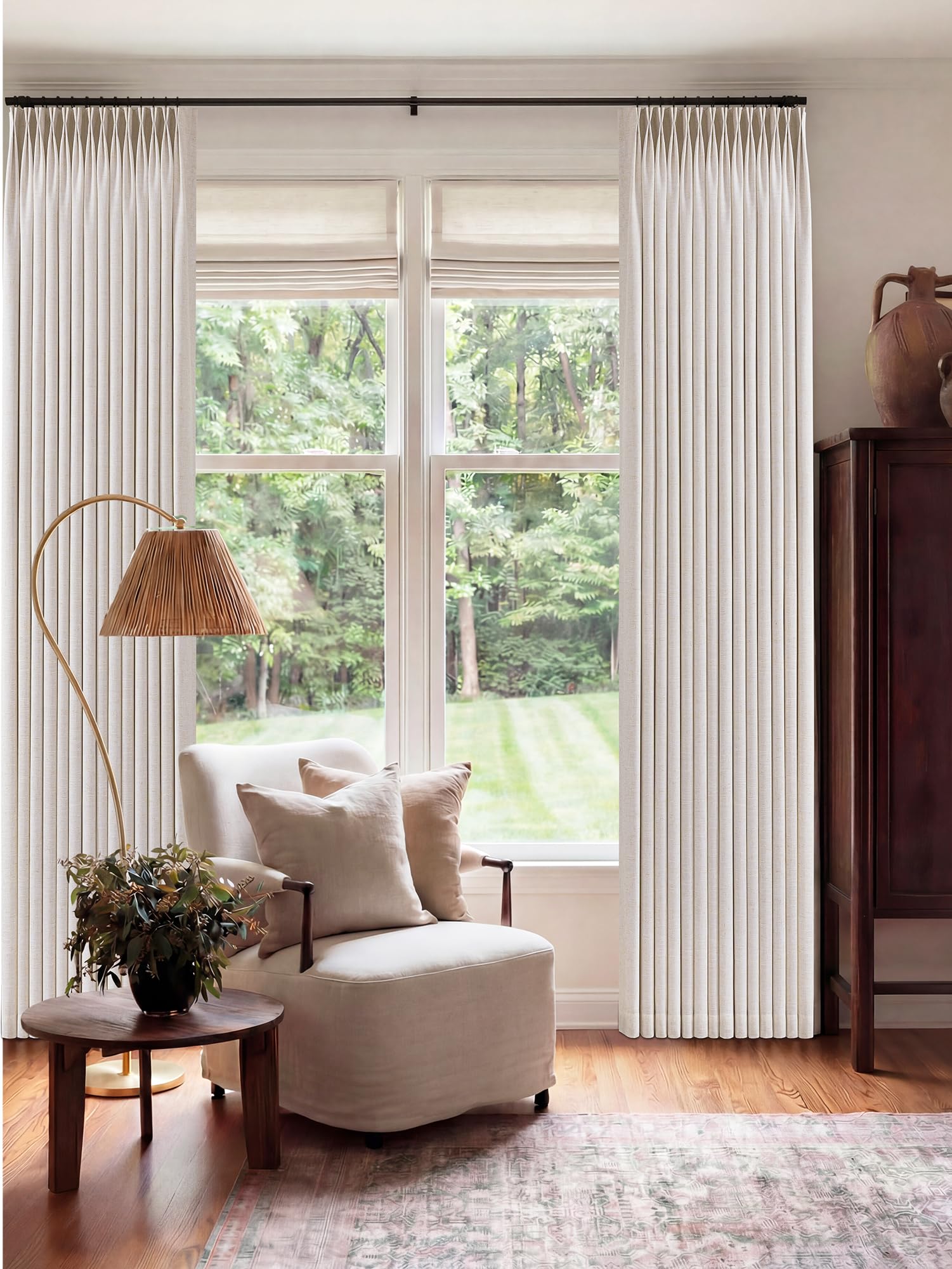 THREE GIRLS Pinch Pleated Blackout Curtains for Bedroom Luxury Linen Blend Pinch Pleat Dual Layer Curtains 90 Inches Long for Living Room, Thermal