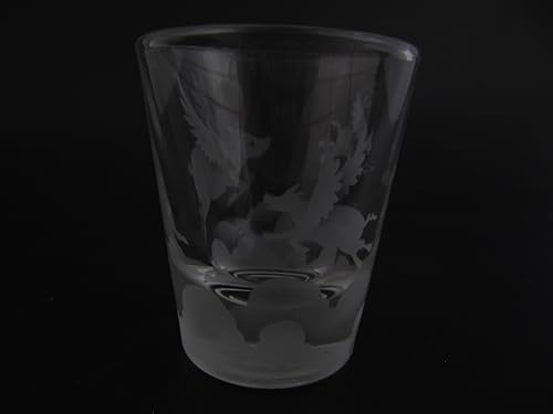 Miniatura 2 de Vaso de chupito grabado a mano con chorro de arena (tallado en arena) hecho a mano con cerdos grabados en Estados Unidos volando sobre las nubes (1,