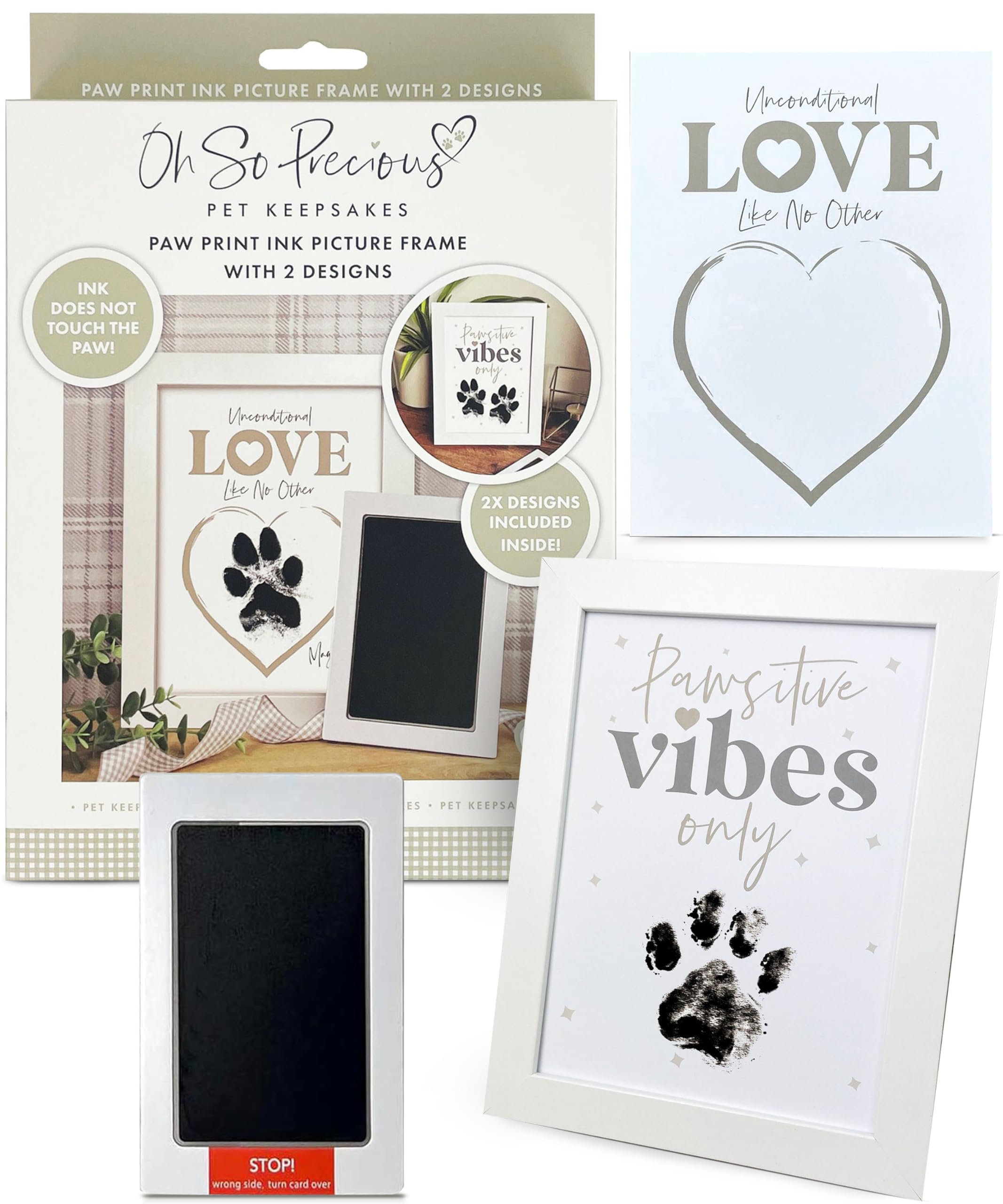 Oh So Precious Personalised Photo Frame & Pet Paw Print Kit for Dogs & Cat Paws – A5 Frame Print Keepsake – Blank Ink Pad & 2 Double-Sided Cards Included – Pet Memory Gift