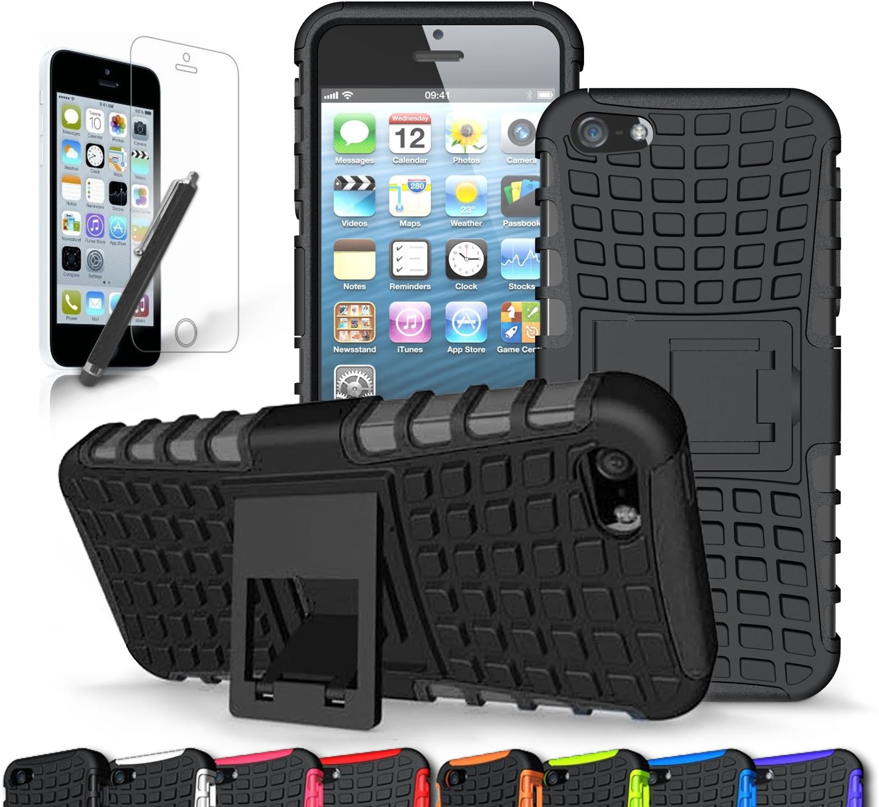 CINEYO(TM) Apple iPhone SE Case / iPhone 5/5S Case heavy Duty Rugged Dual Layer Case with kickstand (Apple iPhone SE Case / Iphone 5/5S Black) (Black)