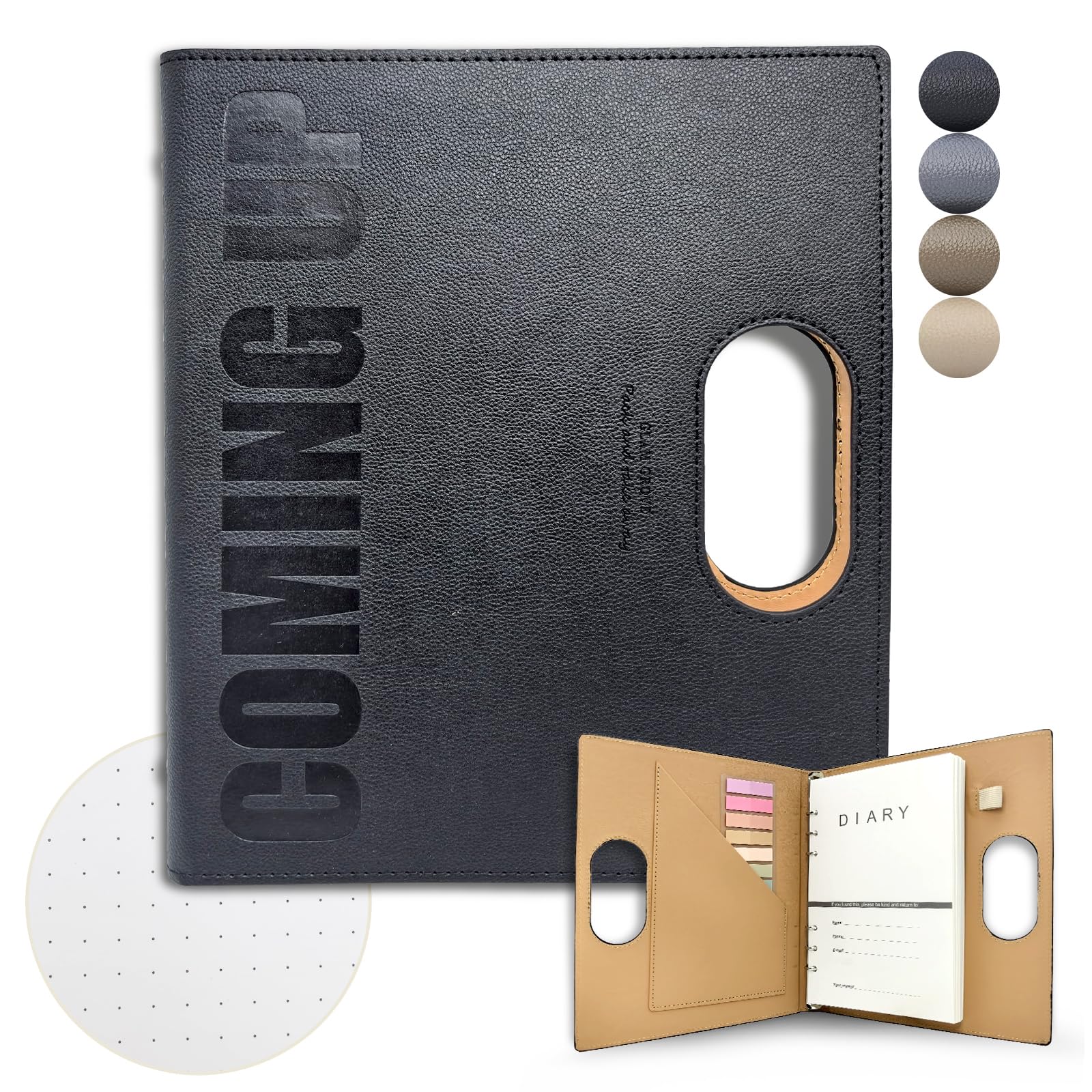 Gepunktetes A5-Notizbuch, tragbar, nachfüllbar, 14,7 x 21,1 cm, 160 Seiten aus 100 g dickem Papier, 6-Ring-Design, mit Stiftschlaufe und Index-Tab-Aufklebern, ideal zum Schreiben, Reisen, Arbeit und