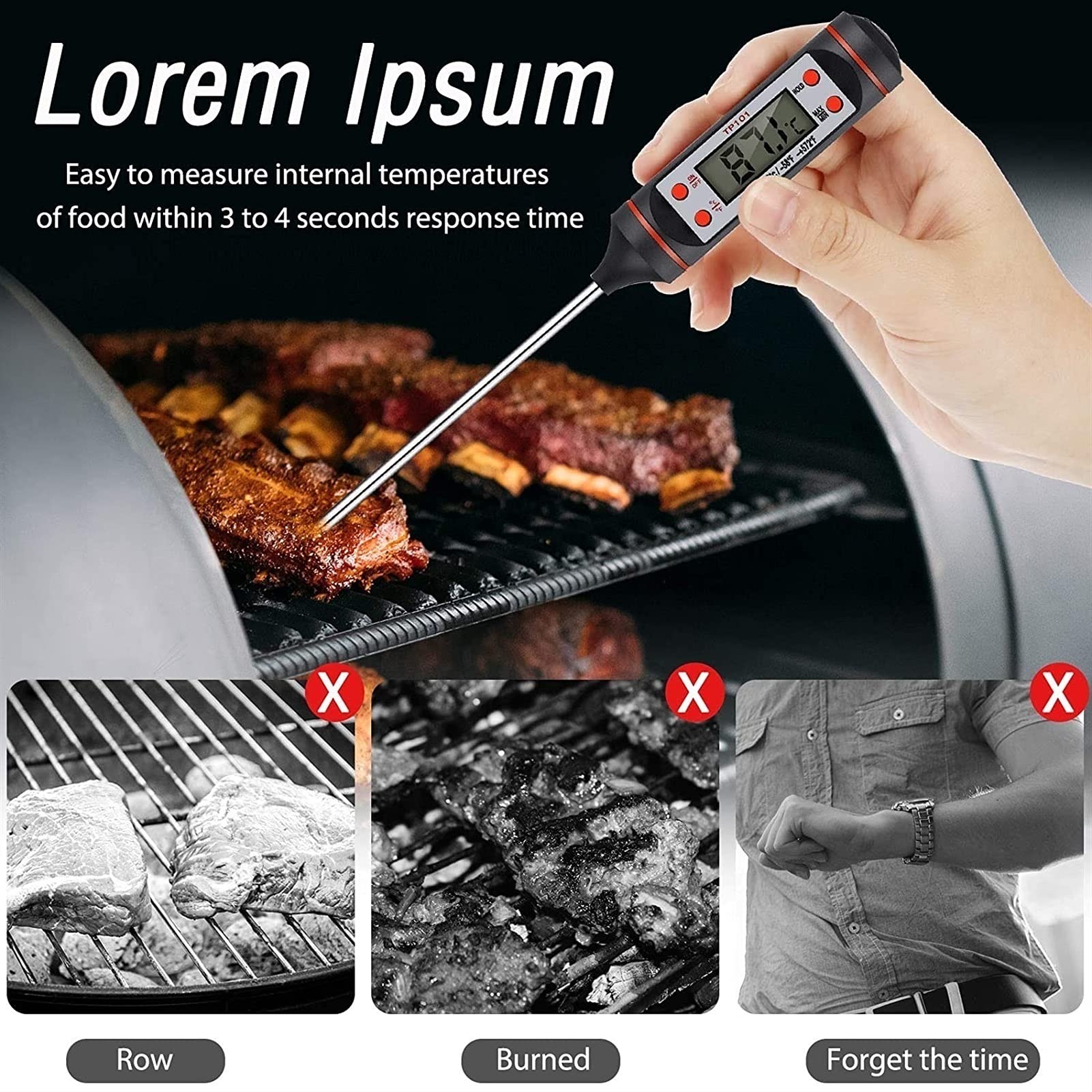 XMING Termometri di Carne Digitale Leggi istantanea Termometro di Cottura Termometro Lungo Termometro Alimentare Impermeabile Termometro da Cucina