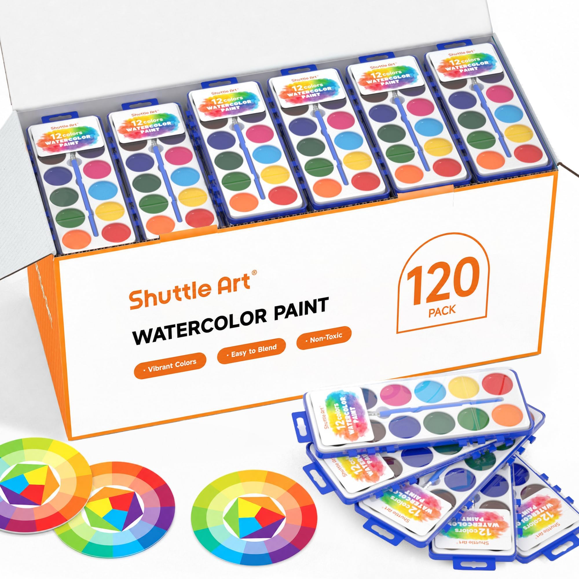 Shuttle Art 120 Pack Watercolor Paint Set Bulk 12 Colors for Kids &amp; Adults