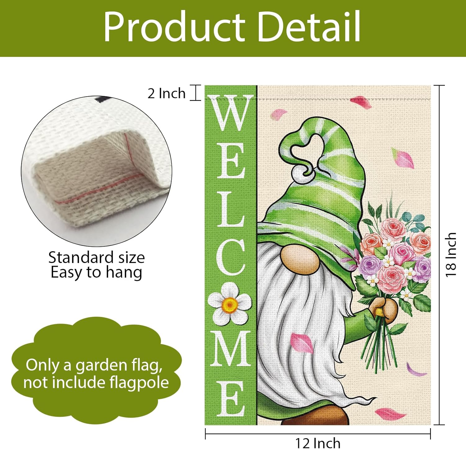 Spring Garden Flag 12×18 Double Sided, Vertical Burlap Gnome Floral Welcome Spring Summer Garden Flag Outside Holiday Yard Decoration - Image 6