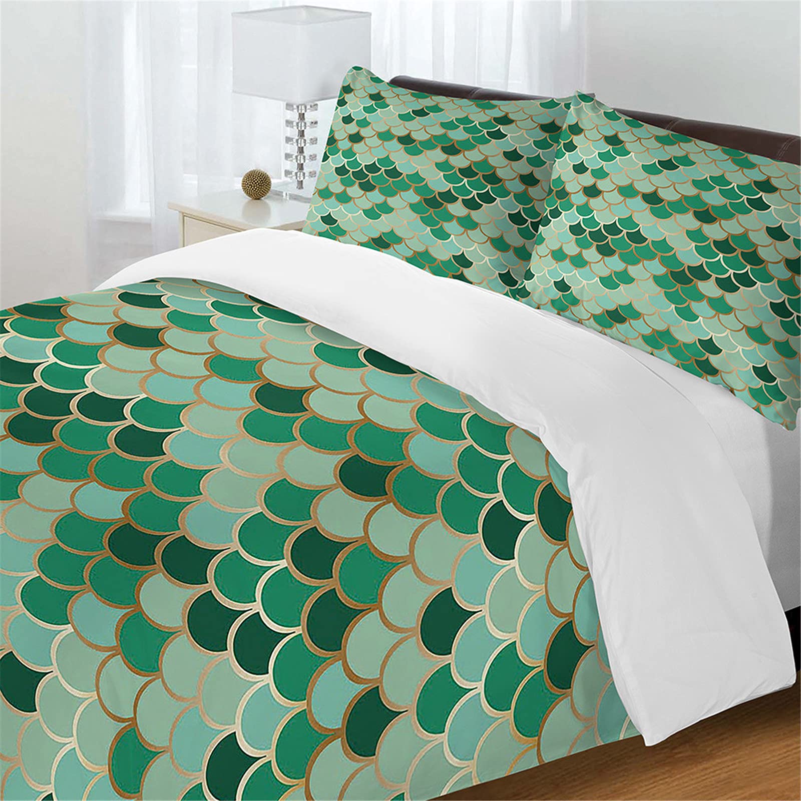 Housse de couette 200x200 verte avec taies d'oreiller motif scales ensemble de literie 3D