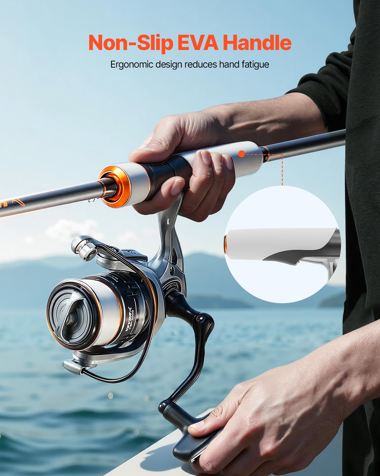 VEVOR Juego de 2 Cañas de 2,13 m y Carrete de Pesca, Caña de Fibra de Carbono IM7, con Rodamientos de Bolas 7+1 y Mango de EVA, para Pesca en Agua Salada y Dulce, 2115 x 380 x 140 mm, Media-Pesada