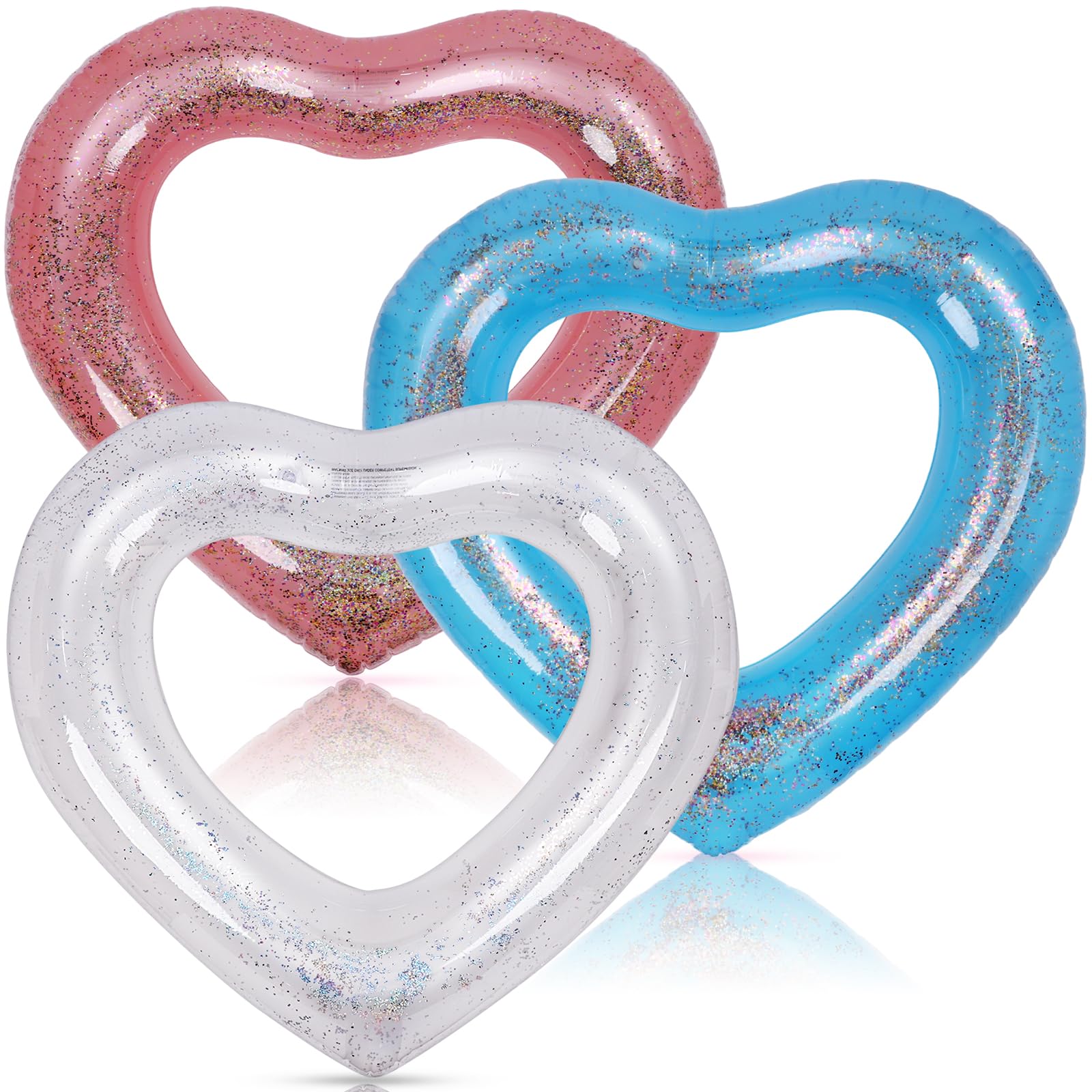 3 Pieces Inflatable Heart Pool Float, 47.3 x 39.4 Inch Glitter Inflatable Swim Rings Bachelorette Party Pool Float Tube, Heart Shaped Summer Swimming Ring, Water Beach Party for Adults ? ?