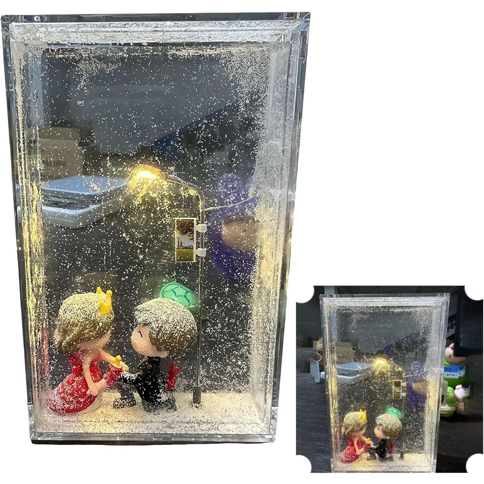 YEHOOM Snow Scene Nightlight, Snowy Night Street Lamp DIY Materials Flowing Lamp Snow Night Light DIY Christmas Lights Christmas Desktop Decor (Couple Doll)