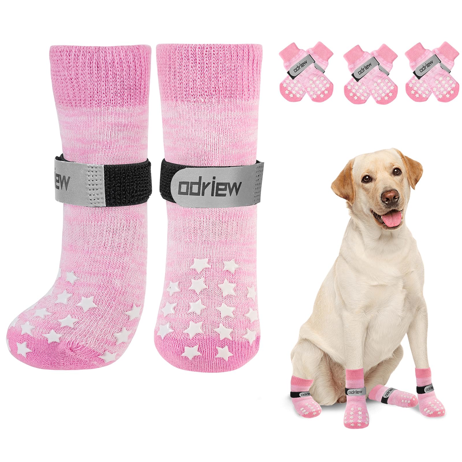 ODRIEW Non Slip Dog Socks to Prevent Licking Paws - Dog Booties for Hardwood Floors Anti Slip - Grippy Socks for Senior Dog - Double Side Paw