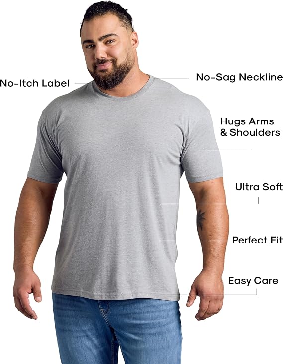 True Classic Mens T-Shirts Short Sleeve Crew Tall, Light Gray, M