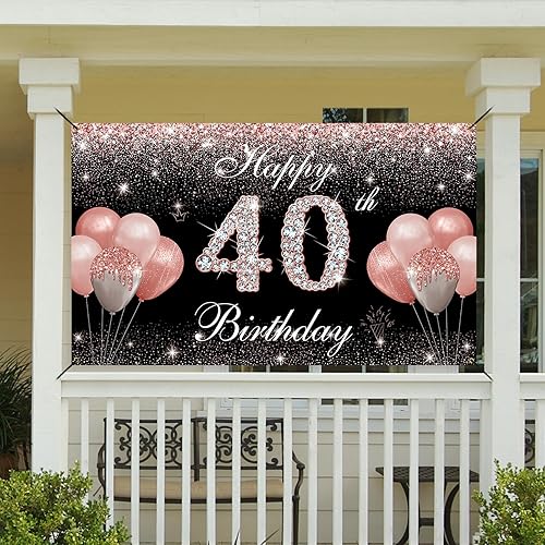 Miniatura 6 de Telón de fondo de feliz cumpleaños 40, decoración de cumpleaños 40 para mujeres, cartel de fiesta de cumpleaños 40, suministros de decoración de
