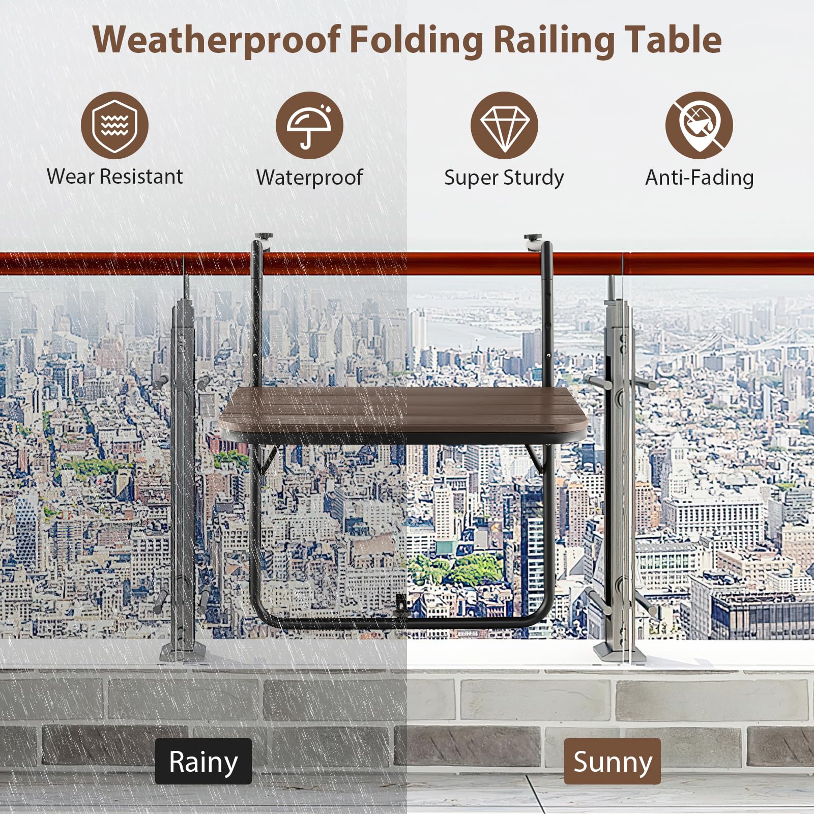 Outsunny balkonhangtafel hangtafel halfrond inklapbaar rotan look in