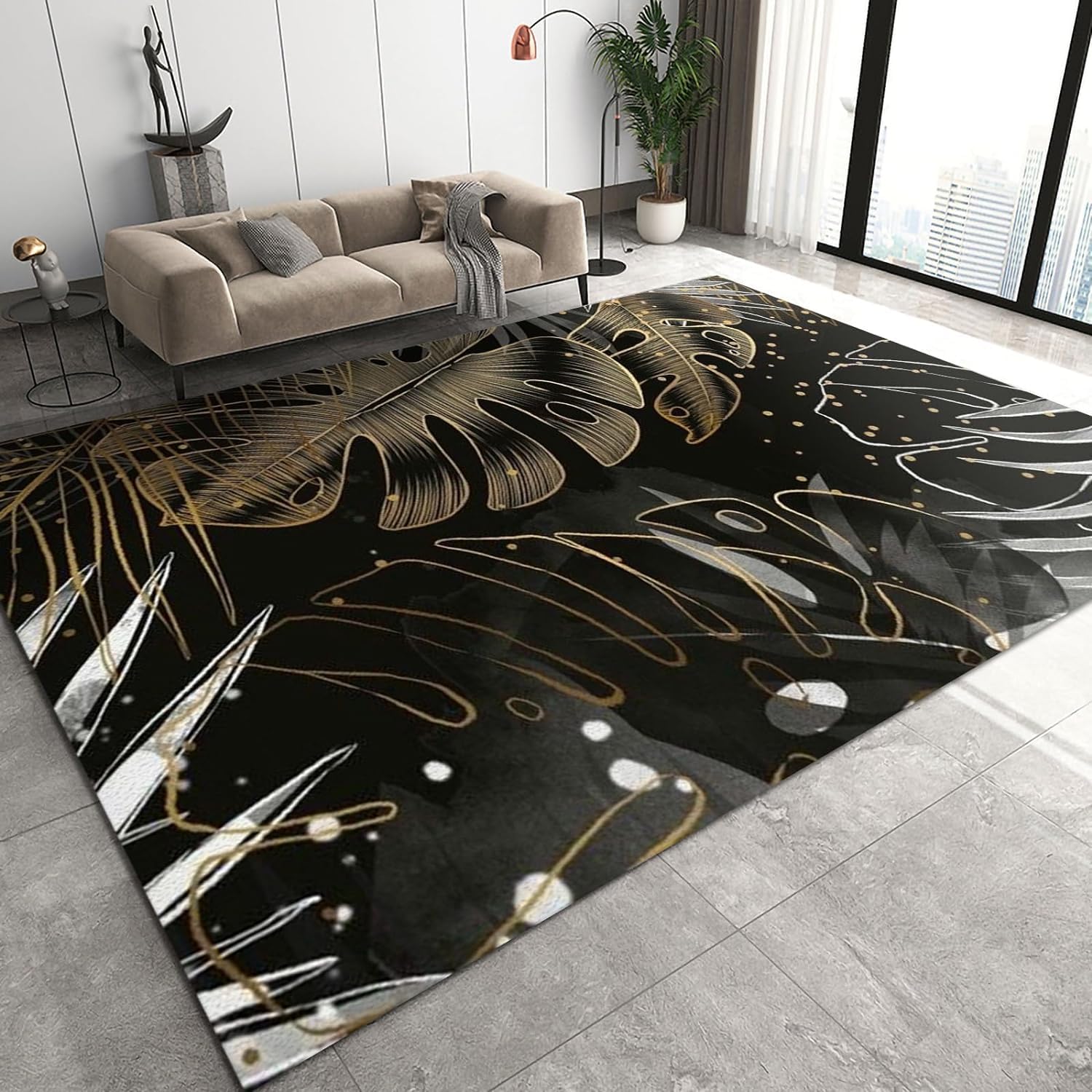 Area Rug 3D Printed Plant Leaves Floor Mat Polyester Soft Material Non Slip Carpet Easy Clean For Bedroom Hall Kitchen Living Room Kids Room Doormat Carpet 80 X 160 Cm -3304602629490