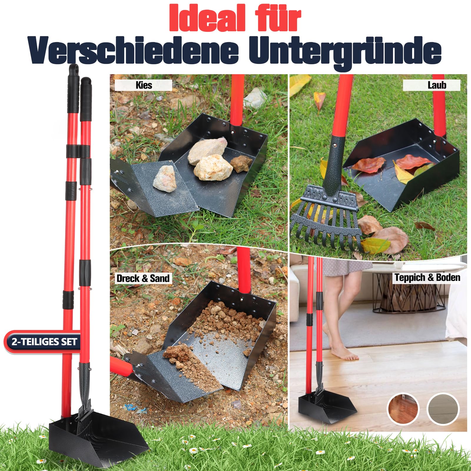 Hundekotschaufel Kehrschaufel & Rechen Mit Abfallsäcken, Hundekotsammler Langer Griff, Hundekot Scooper Für Garten & Laub
