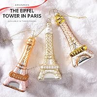 Vista 6 de Adornos de vidrio para Navidad de la Torre Eiffel de París, adornos de vidrio soplado para árbol de Navidad (Oro Rosa)