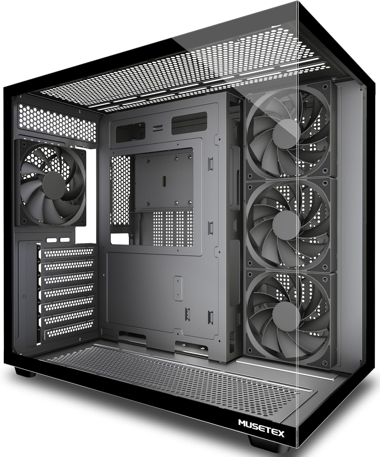 Y6 PC Case, Pre-Installed 4 Non-LED Fans, ATX Mid Tower Case, Computer Case with Type-C, 270° Full View Tempered Glass, Black