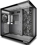 MUSETEX Y6 Boîtier PC, 4 Ventilateurs Non-LED préinstallés, Vue 270° en Verre Trempé, Connectique Type-C, Boîtier PC ATX Mid-Tower, Noir - 1