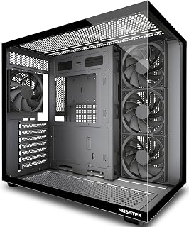 MUSETEX Y6 PC Case, Pre-Installed 4 Non-LED Fans, ATX Mid Tower Case, Computer Case with Type-C, 270° Full View Tempered Glass, Black