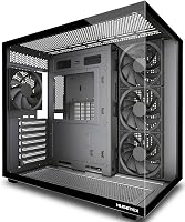 MUSETEX Y6 PC Case, Pre-Installed 4 Non-LED Fans, ATX Mid Tower Case, Computer Case with Type-C, 270° Full View Tempered Glass, Black
