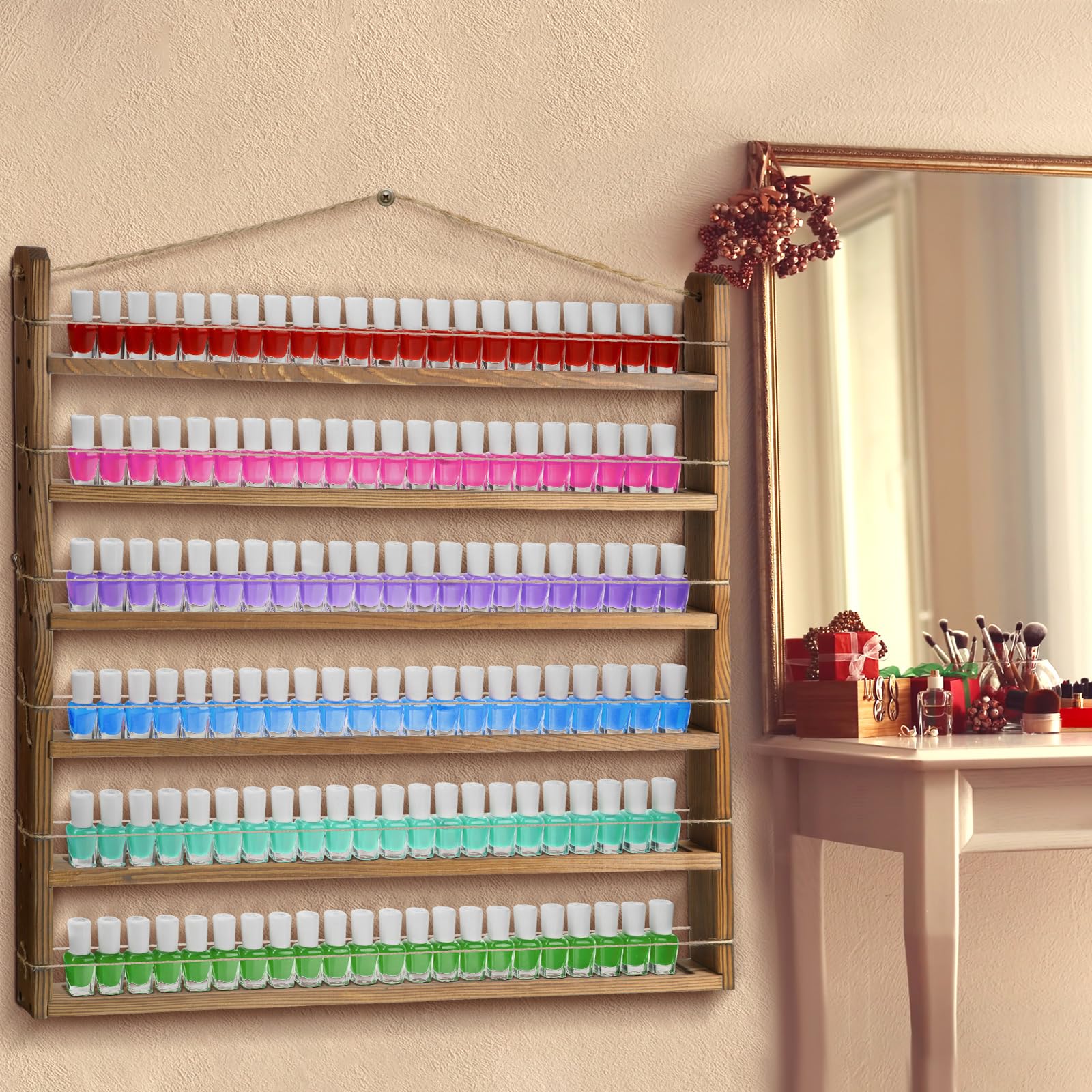 Amazon.co.jp: Kigley 木製ネイルポリッシュラック 壁取り付け、ネイル