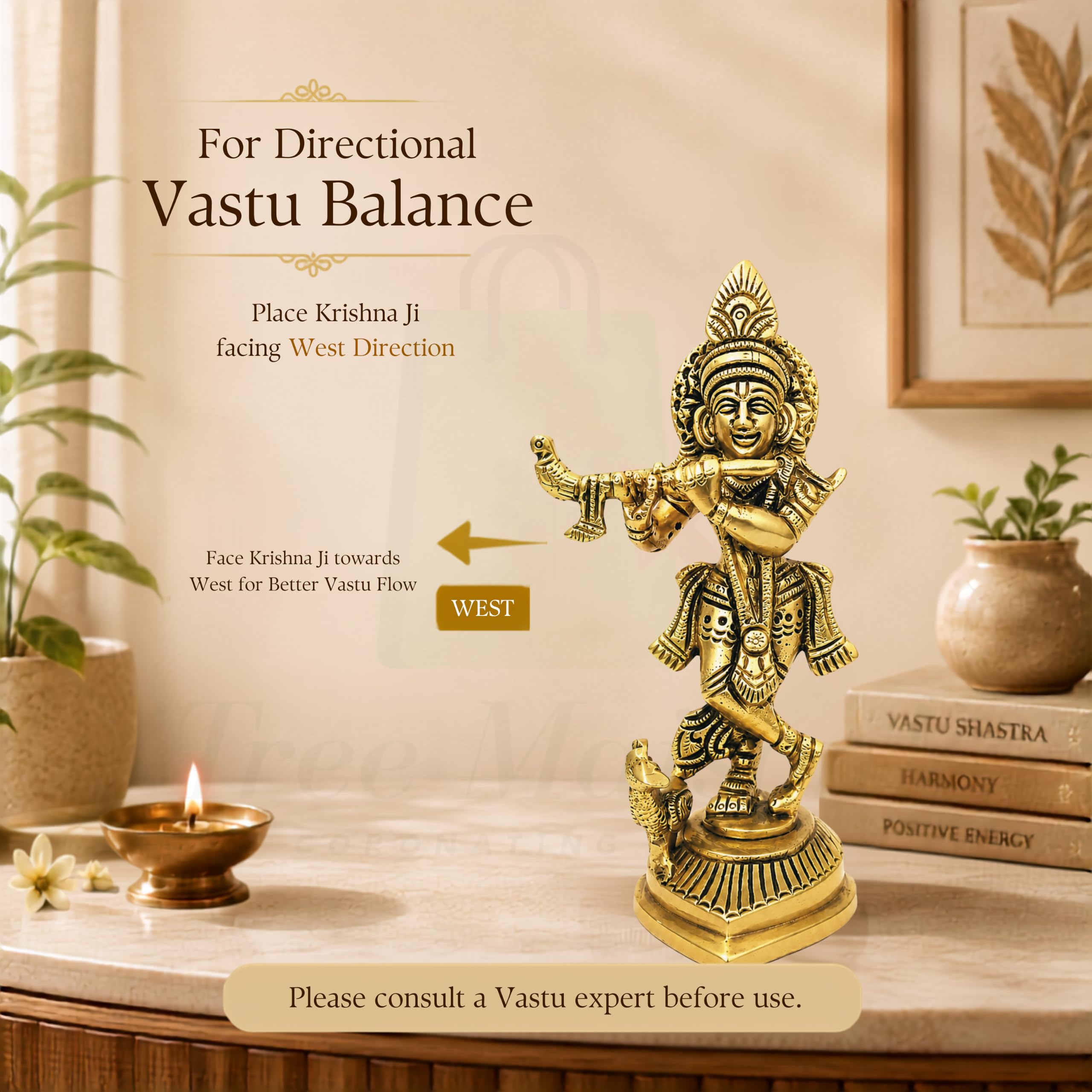 Mosiężna statuetka Kryszny JI / Idol dla Maha Vastu Shastra i Feng Shui Środki zaradcze do dekoracji domu Statua/SHOWPEICE Produkt Artykuły dekoracyjne / VASTU Remedy