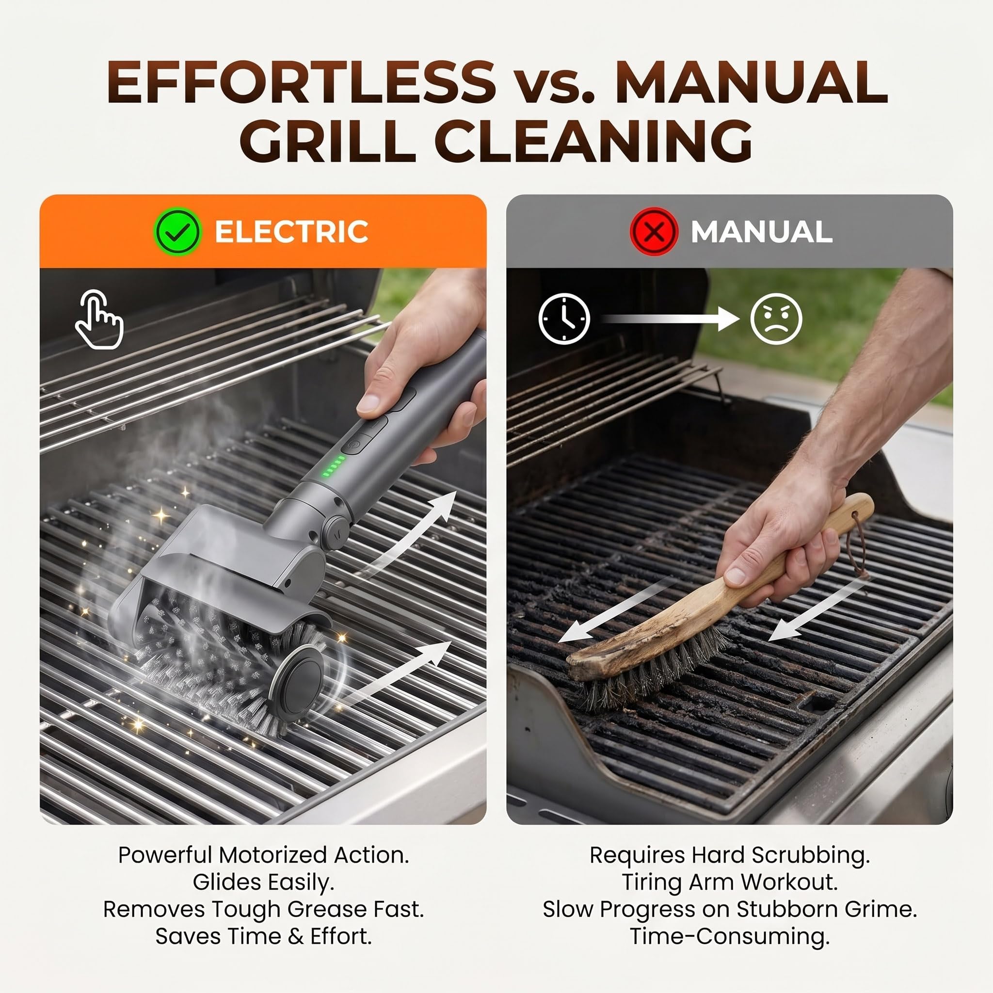 Kit 3 in 1 con spazzola elettrica per barbecue, senza fili, con setole metalliche rinforzate sicure, durata di 2 ore, impermeabile e lavabile in lavastoviglie, spazzole rimovibili per una pulizia