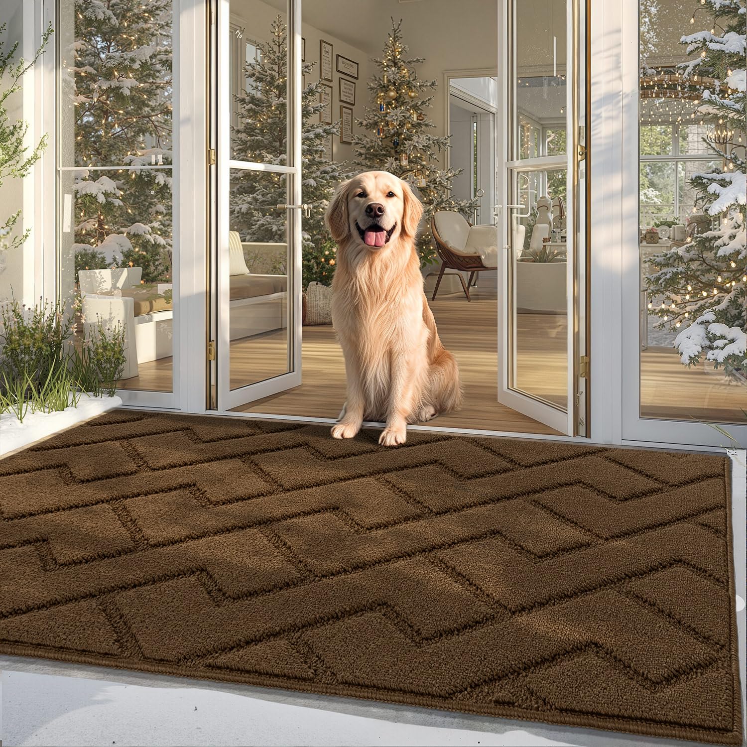 Biscpro Door Mat, 90x150cm DoorMat Indoor Washable, Doormat Indoor Dirt Trapper Non-slip,Absorbent Inside Entrance Rug Mat for Entryway,Patio,Garden,Laundry Room,Pets - Dark Brown — image 1