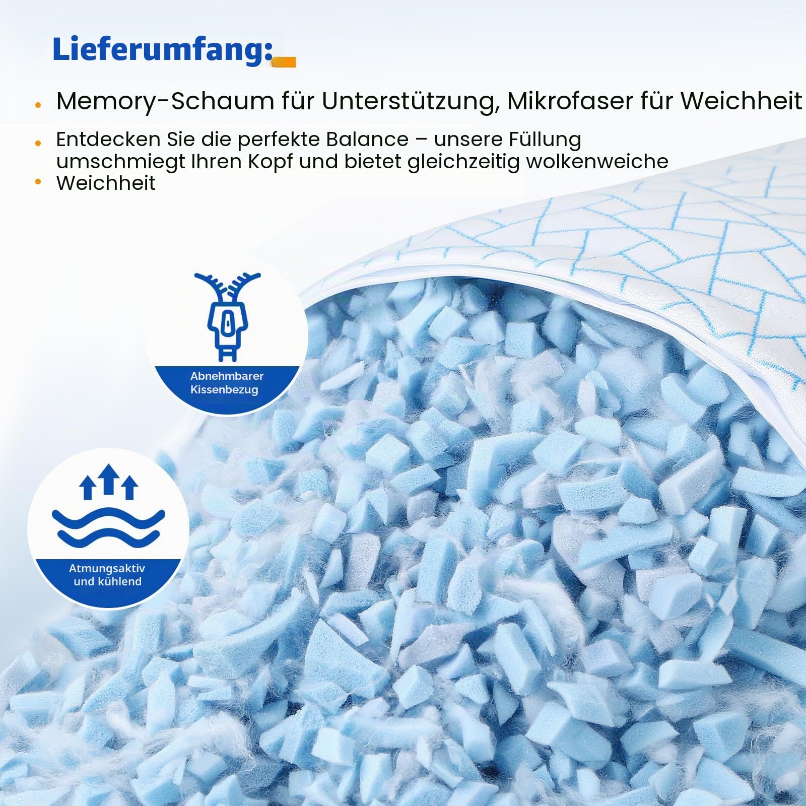 A-Pce Höhenverstellbares kühlendes kopfkissen 76x51cm (2er Set) | Allergiker großes Schlafkissen mit Mikrofaserfüllung, Atmungsaktiv Zerkleinerter Memory Foam Kissen für alle Schläfer