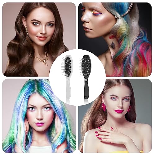 Miniatura 6 de 2 piezas de cepillo de peluca para pelucas sintéticas y cabello humano peluca de acero inoxidable cepillo desenredante cepillo portátil húmedo peine