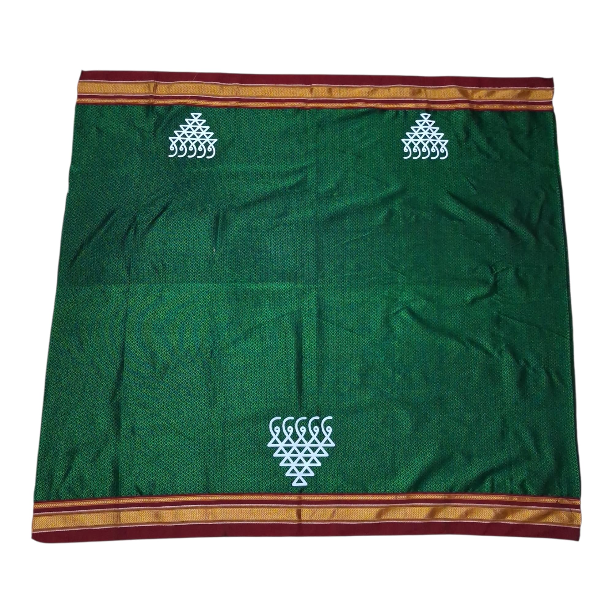 1 Meter Green Silk Khan Printed Fabric | Saraswati Symbol Design | Blouse Fabric Material for Ethnic-picture-49
