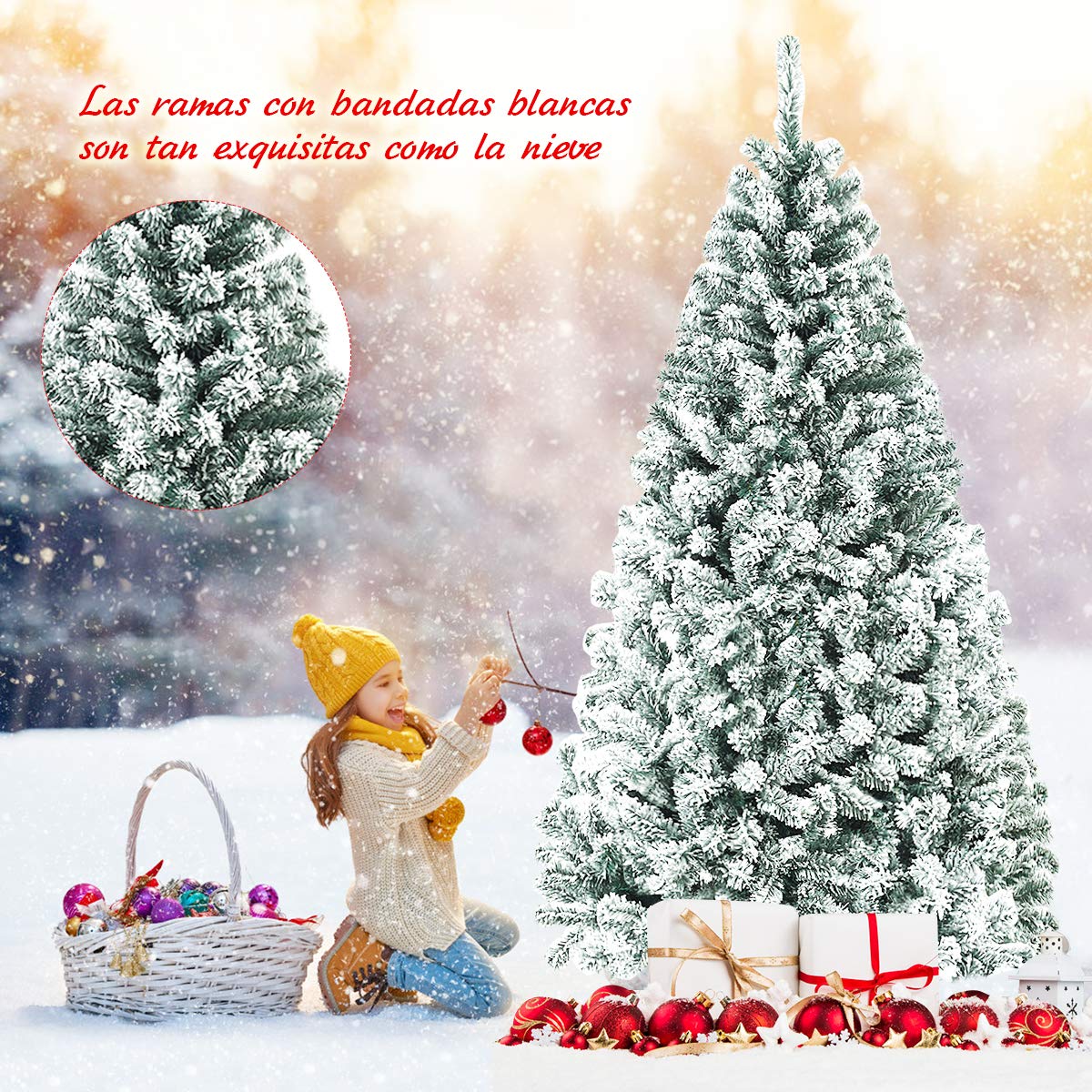 Arbol Navidad Slim 180 Árbol De Navidad Nevado De 180 Cm - 657 Agujas De  PVC, Soporte De Metal Y Fácil Montaje Cama Abatible, image size:1200x1200