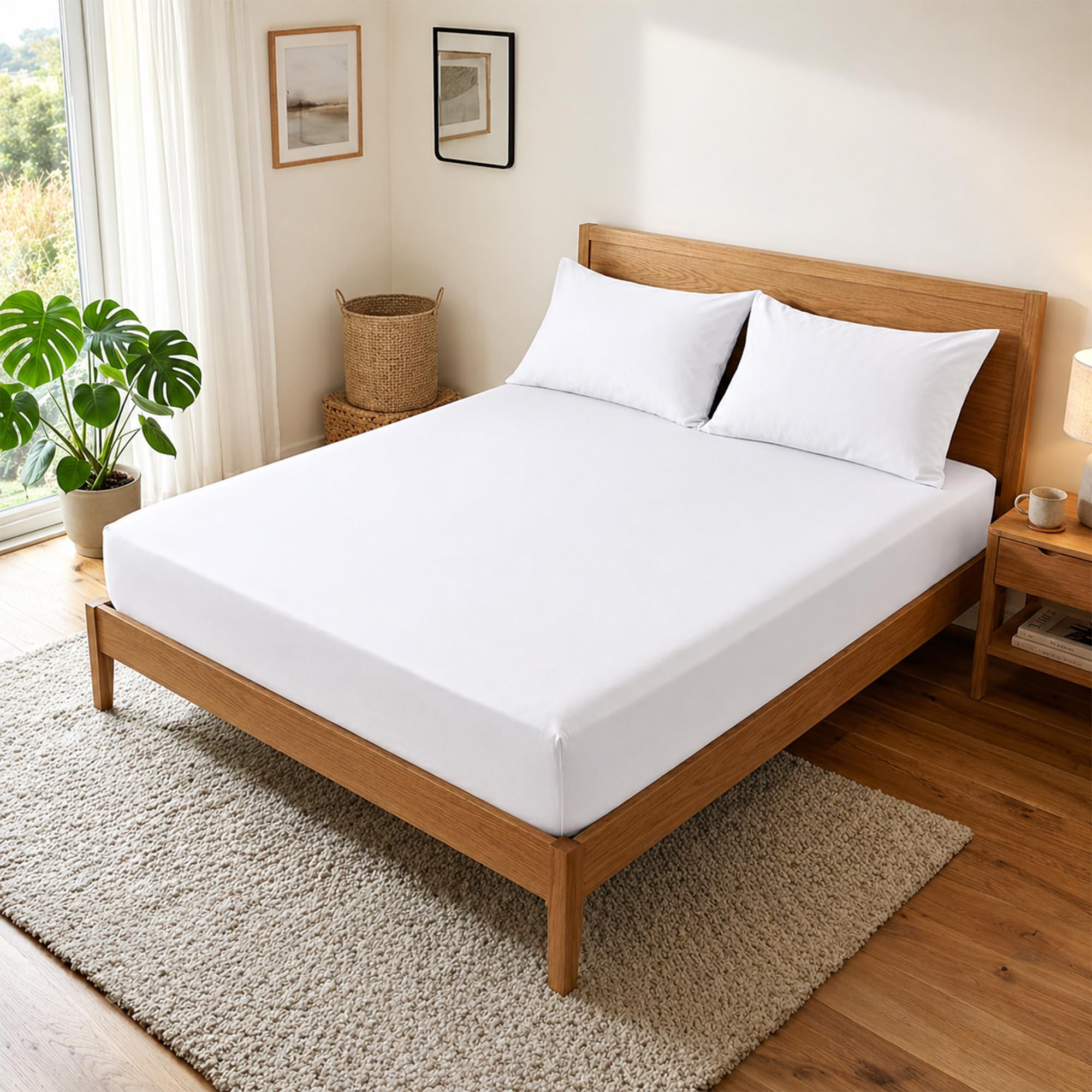 DANYDude 40 cm Deep Double Fitted Sheet 100% Egyptian Cotton 400 Thread Counts Bed Sheet With Fully Elastic Corner For Comfortable Bedding โ image 1