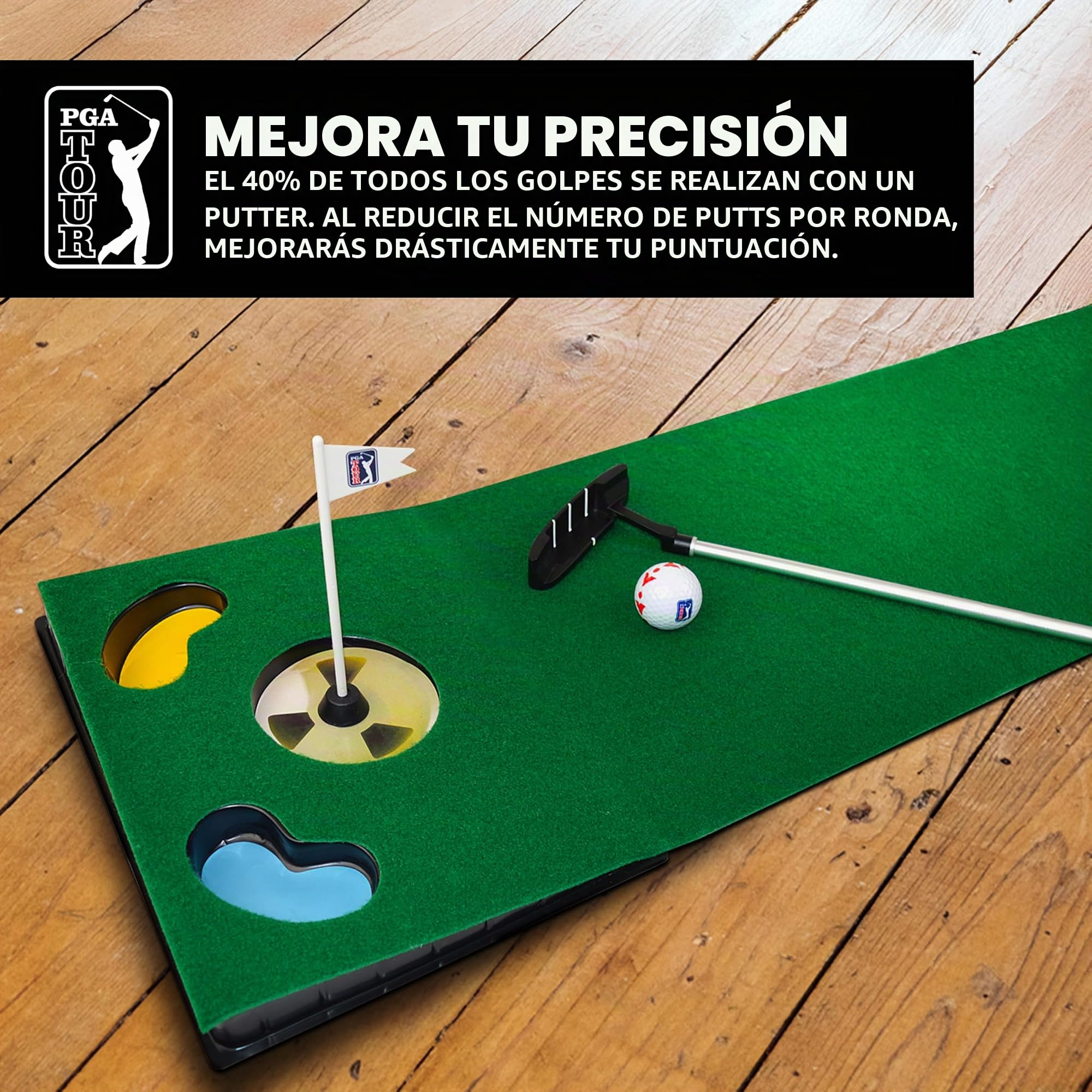 PGA Tour 6ft Putting Mat with Collapsible Putter & Alignment Guide Golf Ball