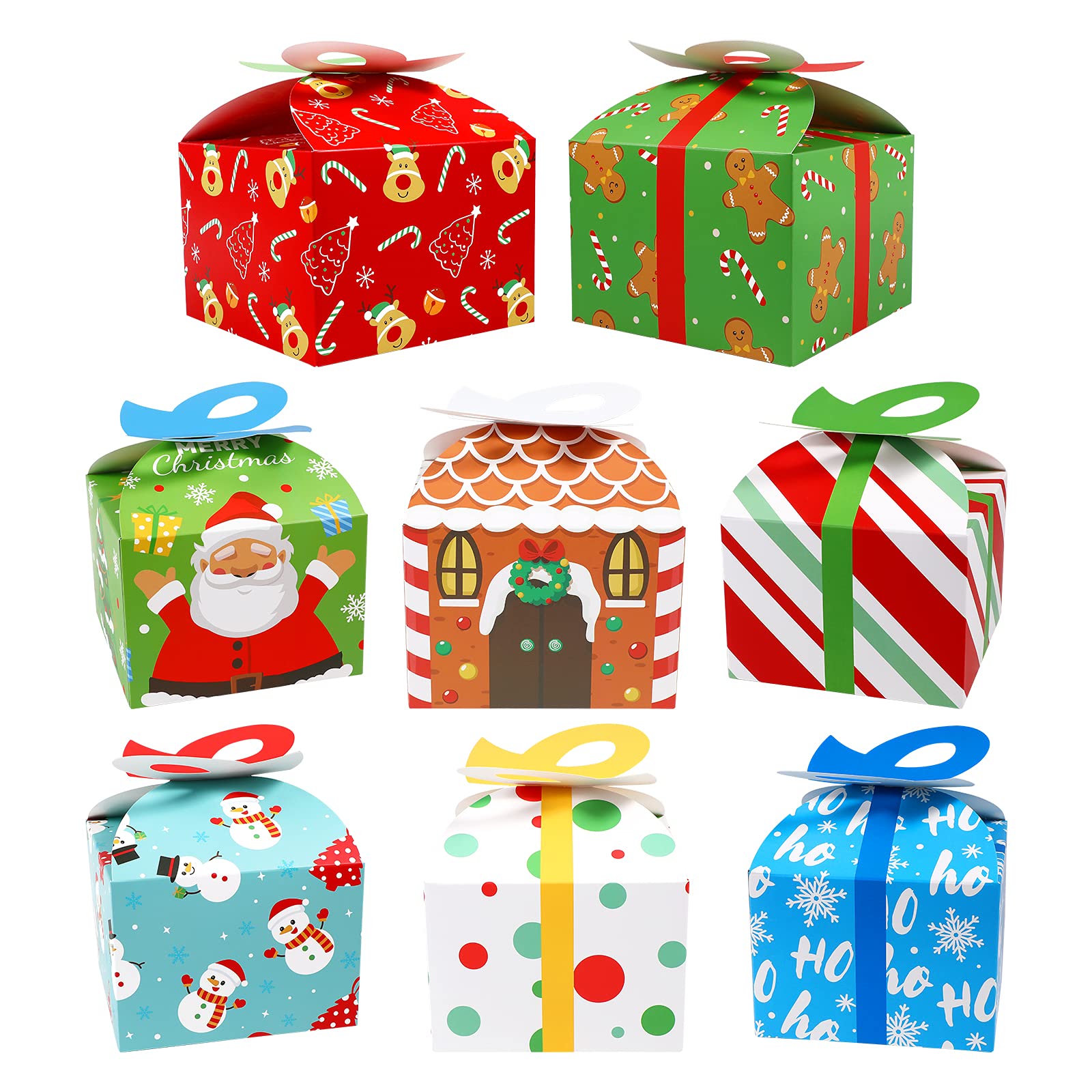 NUOBESTY Christmas Candy Boxes, Treat Boxes Set Festival Goodie Paper Boxes Lightweight Candy Treat Cookie Cardboard Boxes for Christmas Holiday Festival 24pcs