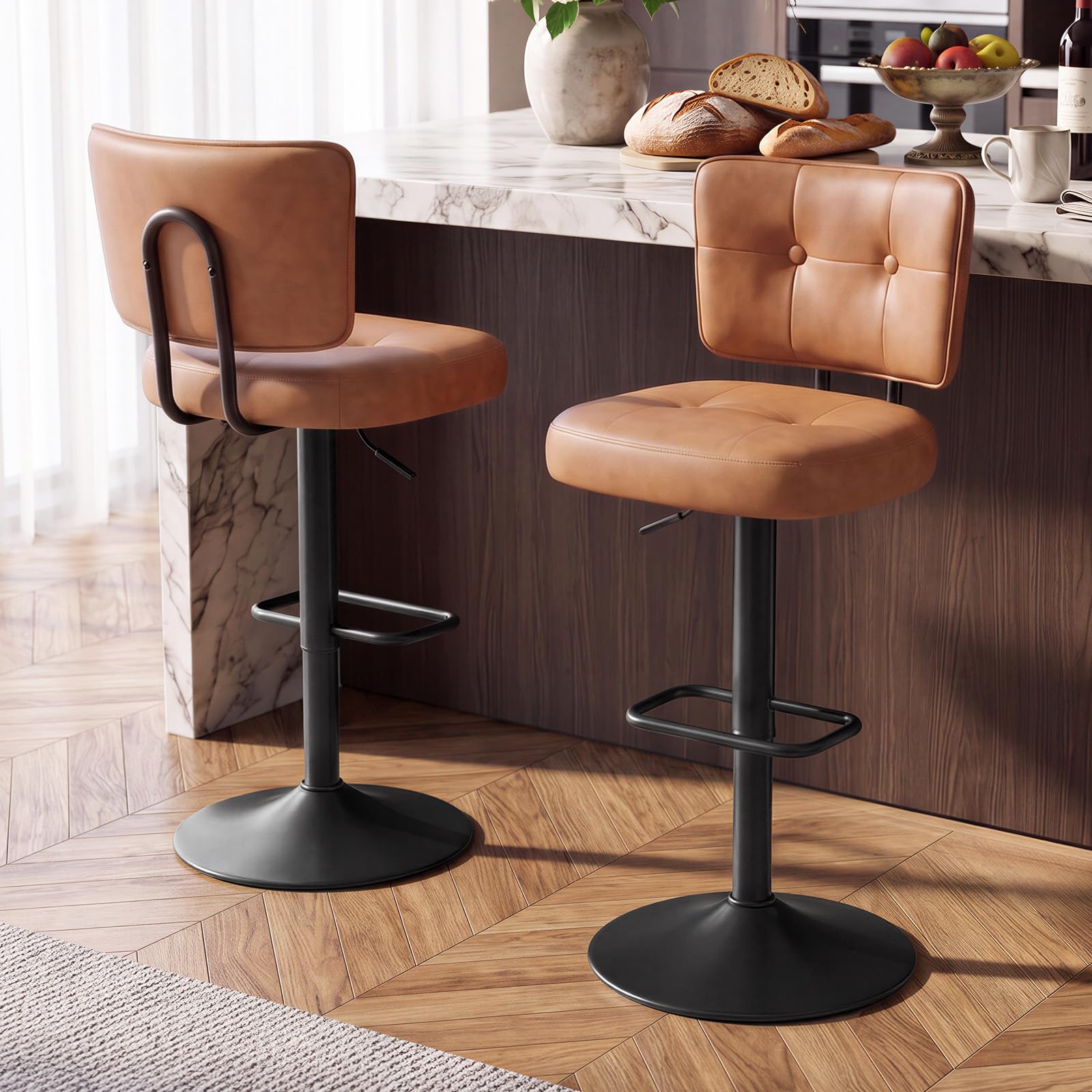 Vintage Swivel Bar Stool Pair with Lumbar Support