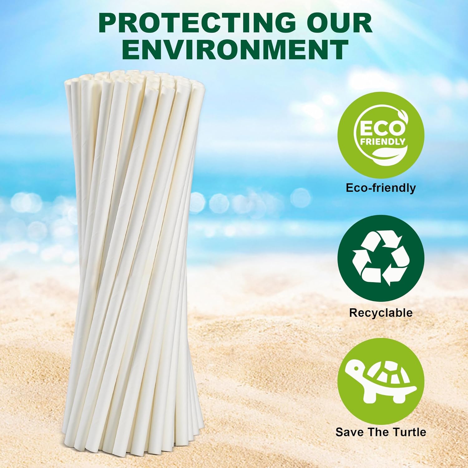 10.25" Disposable Paper Drinking Straws Individually Wrapped, 0.31" Dia. - 4 PLY Thick Heavy Duty Paper - White, 300 ct. (Restaurant Quality) - Image 7