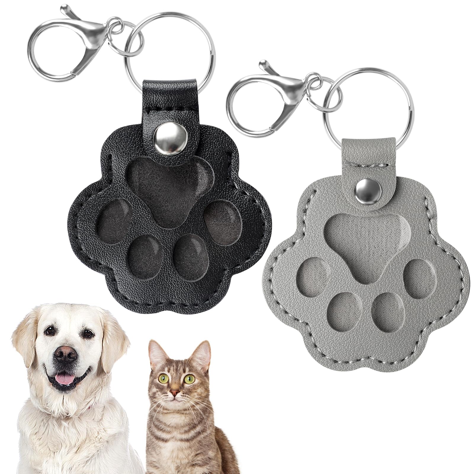 Kiiwah 2 Pcs Pet Fur Keepsake for Dog Cat, Paw-shaped Keyrings Pets Hair Collector Keychains Cute, Memorial Bereavement Gifts for Dog Cat Lover (Black+Grey)