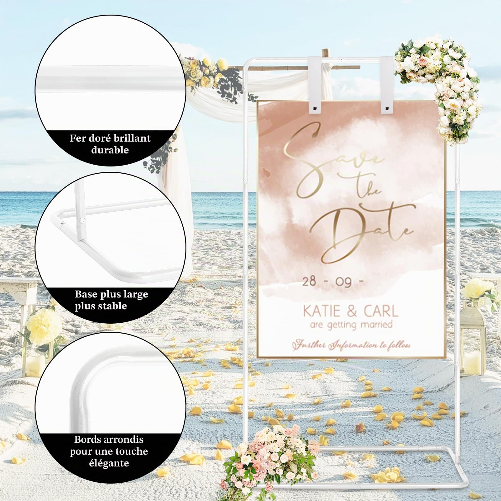 Nwvuop Support de panneau de bienvenue de mariage, chevalet support réglable pour panneau d'affichage de mariage (blanc)