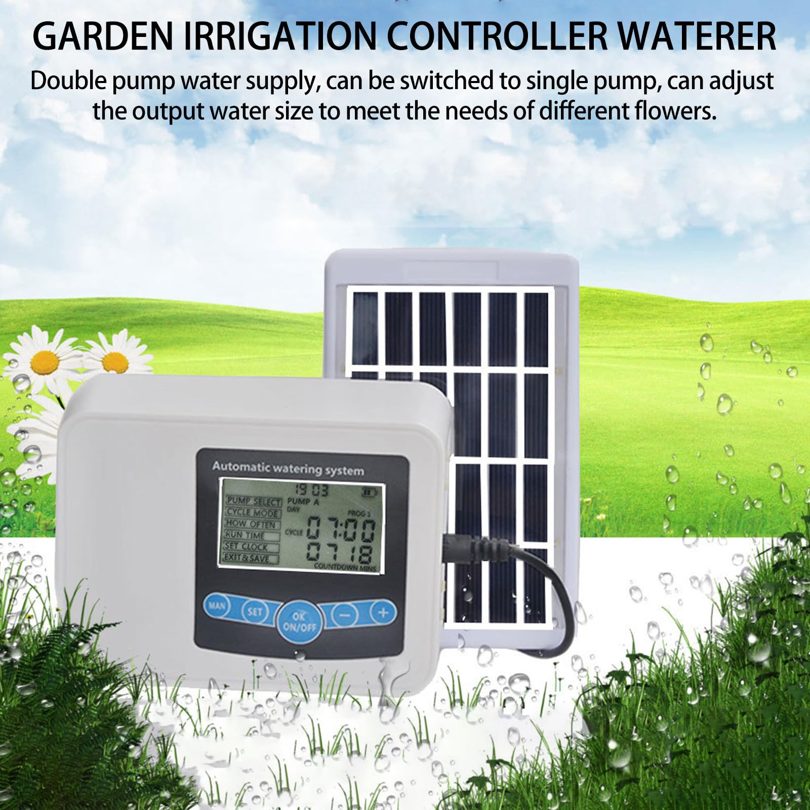 Temporizador de Riego Solar de Doble Bomba, Pantalla Digital Grande ABS