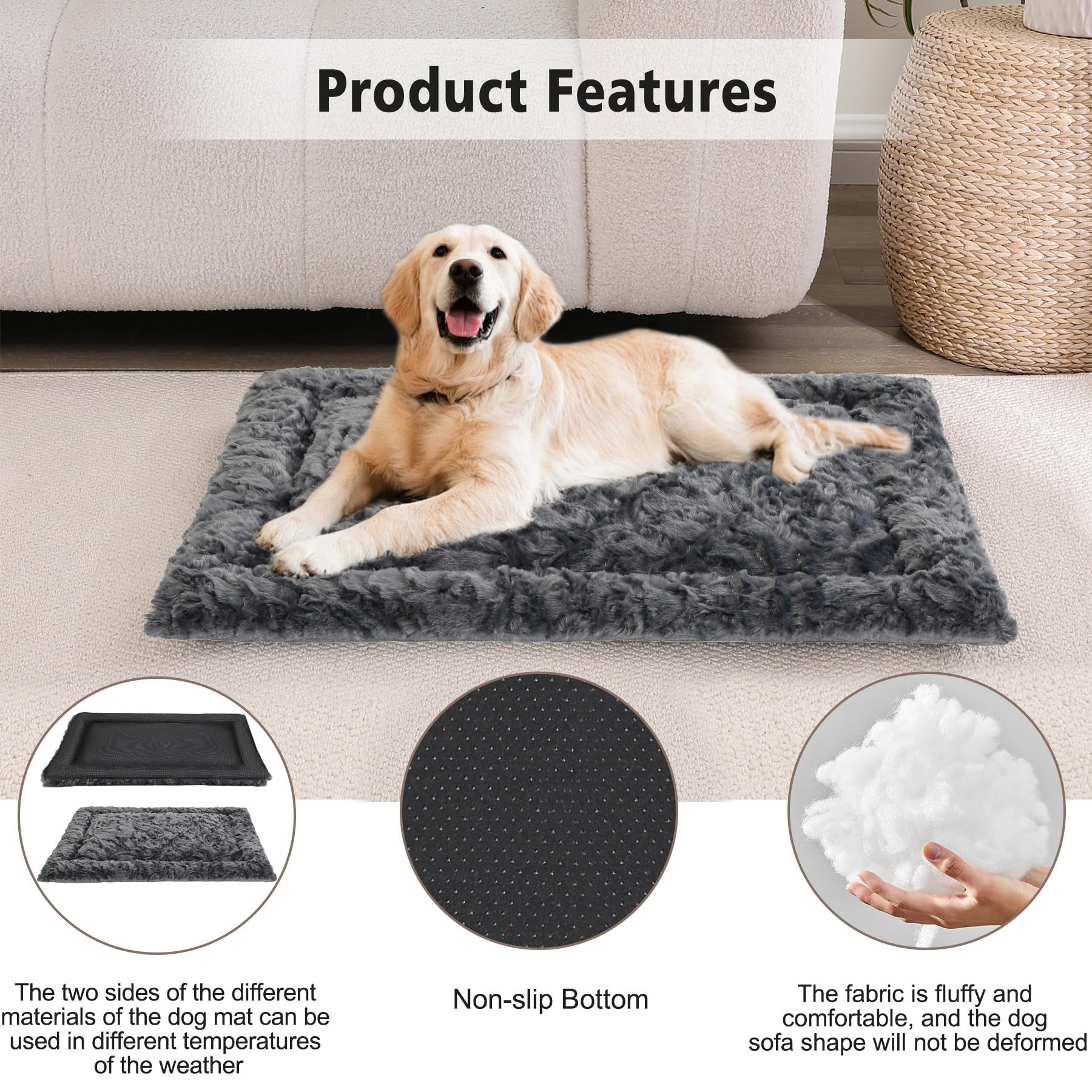 VITONIS Lit Orthopédique pour Chien 2 Pièces Taille XL 104x68 cm, Coussin en Polaire Chaud et Antidérapant, Couverture de Chien Lavable