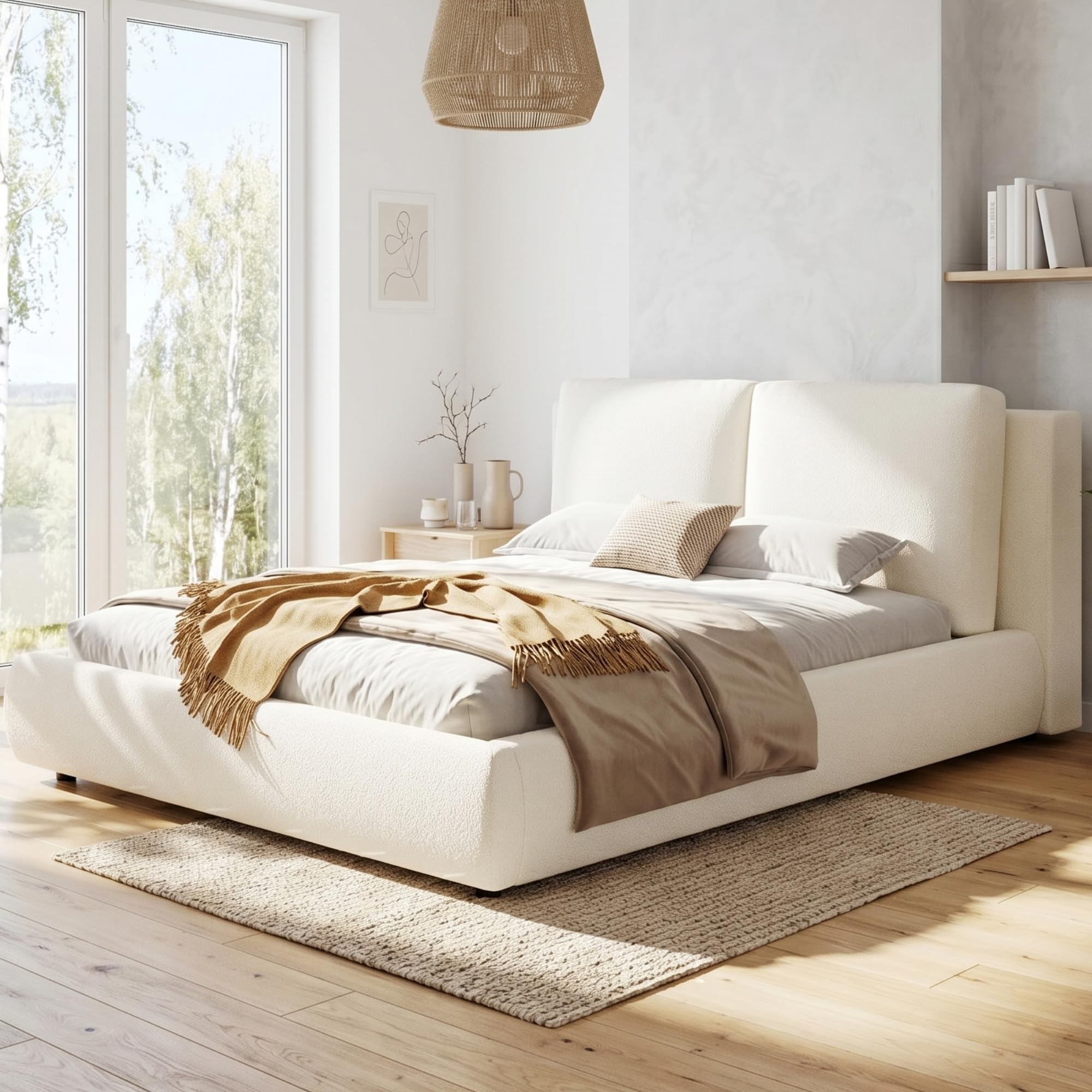 Cama tapizada, 160 x 200 cm, cama funcional hidráulica, somier, cabecero acolchado, gran espacio de almacenamiento, beige
