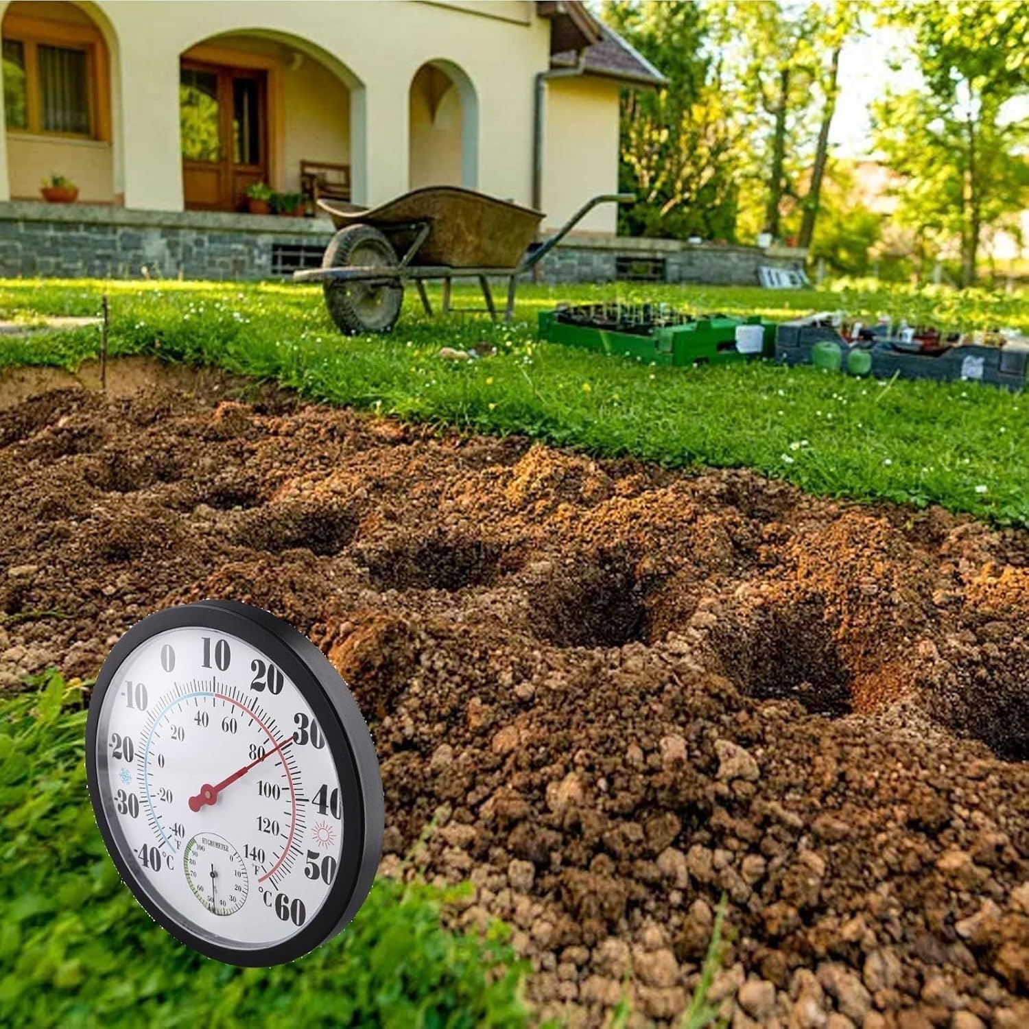 Cyfrowa stacja pogodowa do użytku domowego, termometr analogowy, higrometr, łatwy w odczycie monitor temperatury i wilgotności wewnątrz i na zewnątrz, montaż ścienny