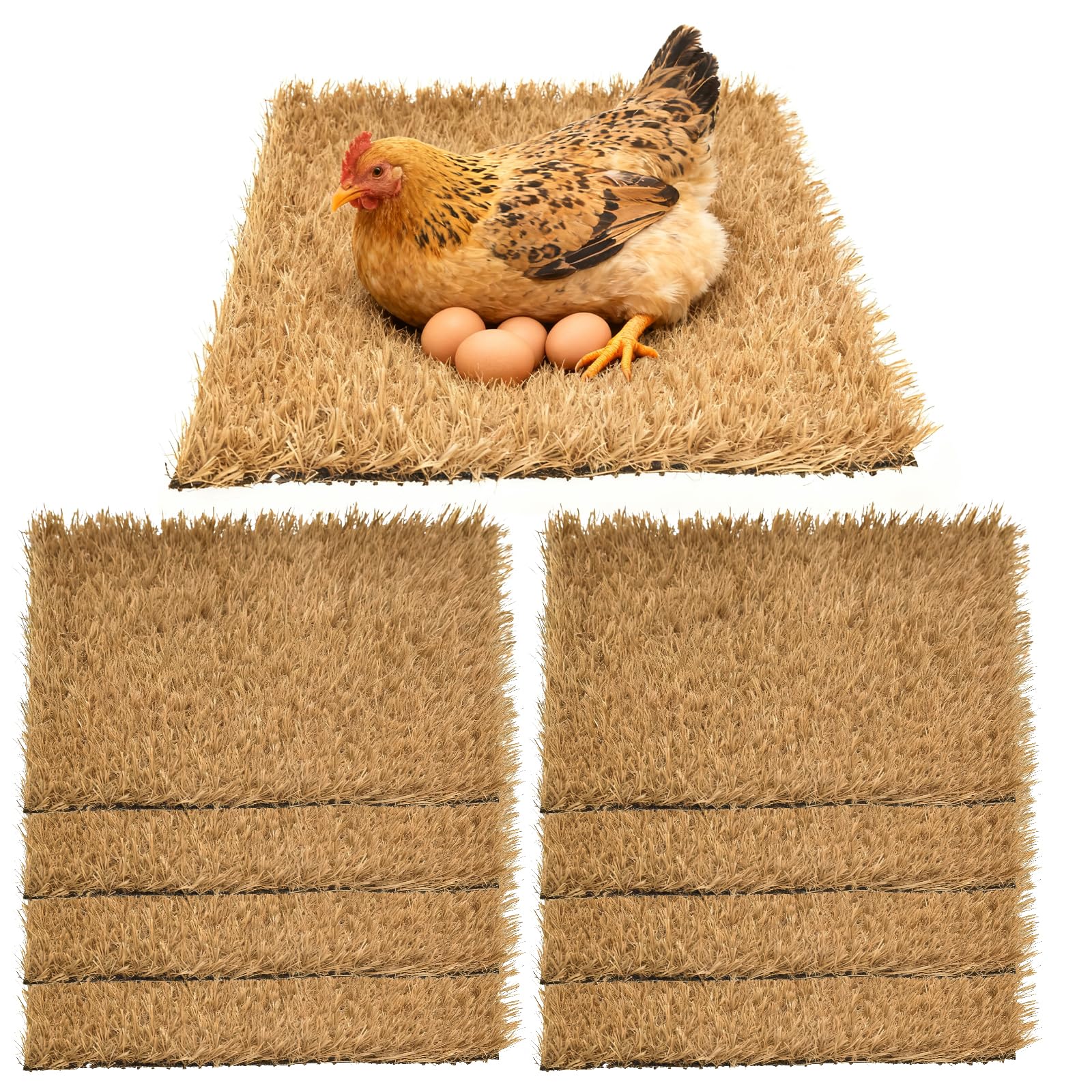 GOMETY Lot de 8 tapis de nid de poulet - 30 x 30 cm - Tapis en coco - Inserts de nichoir pour poulets - Lavable - Imitation herbe simulée - Protection pour nids et petits animaux