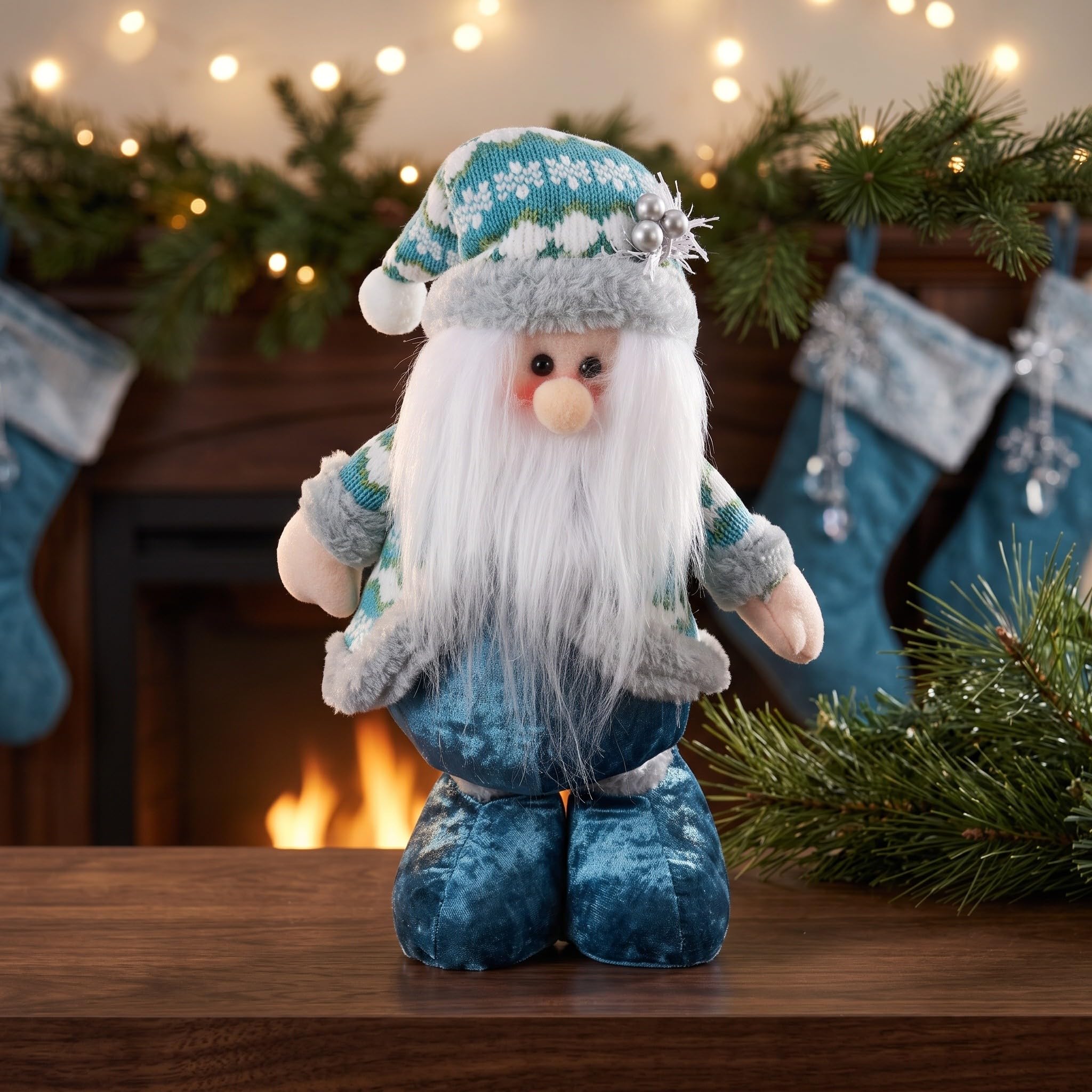 Didiseaon Statuetta di Babbo Natale con gambe retrattili, gnomo di Babbo