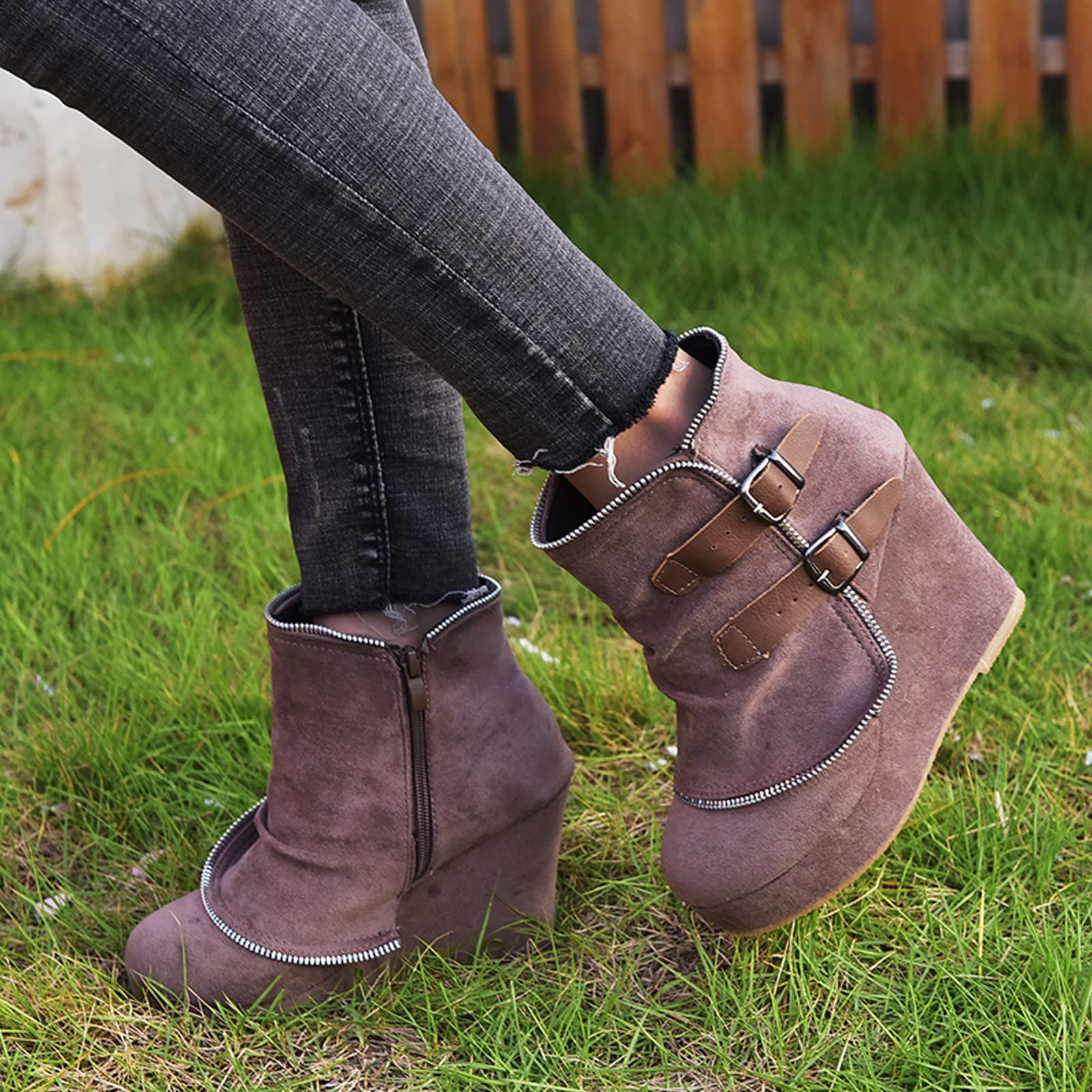 UMore Botines Elegantes de Tacón y Hebilla Decorativa Mujer Otoño Invierno Calentar Piel Forro Botines Retro Cordones Mujer Botas Zapatos de Plataforma