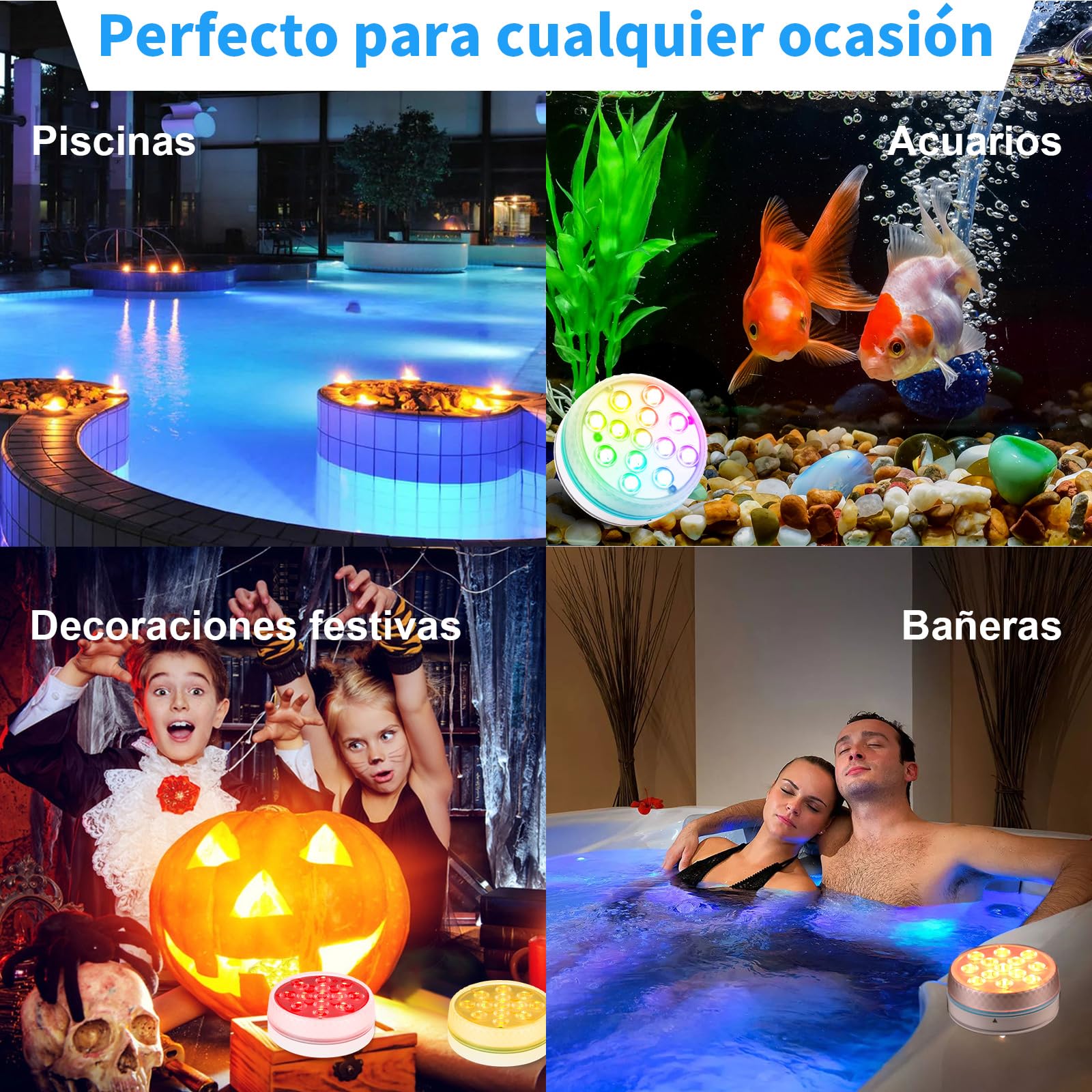 Iluminación subacuática para piscina, magnética, LED, con mando a distancia, IP68, LED, resistente al agua, para piscina, estanque, acuario, iluminación, 4 unidades