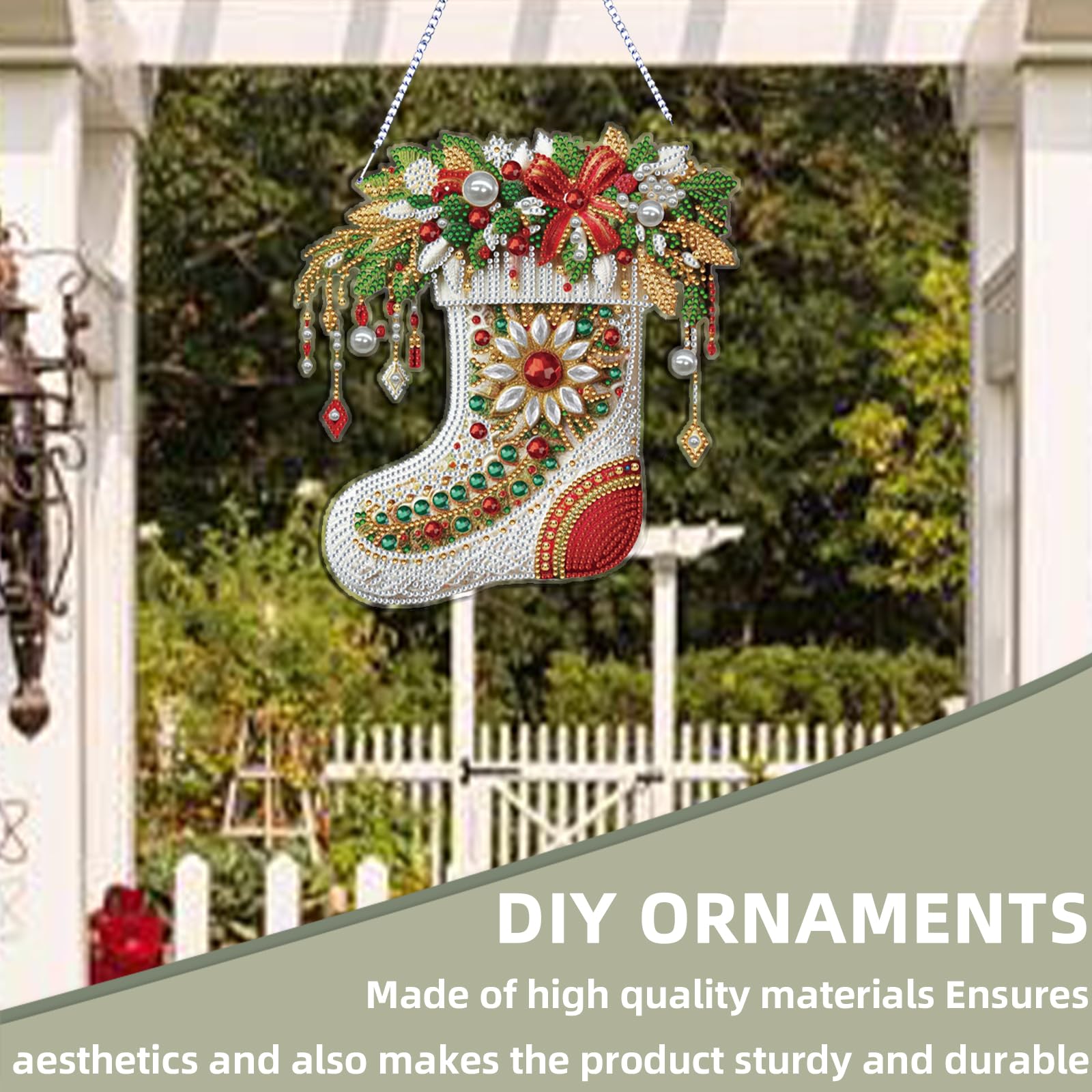 5er Set Diamantkunst-Hängesymbole für Erwachsene, Weihnachtsstrümpfe DIY Hänge-Schmuck mit Doppelter Kristall-Glitzerrhinestone-Artanhängern, Spezialform-Bohrungen für Heim- Bürodekoration